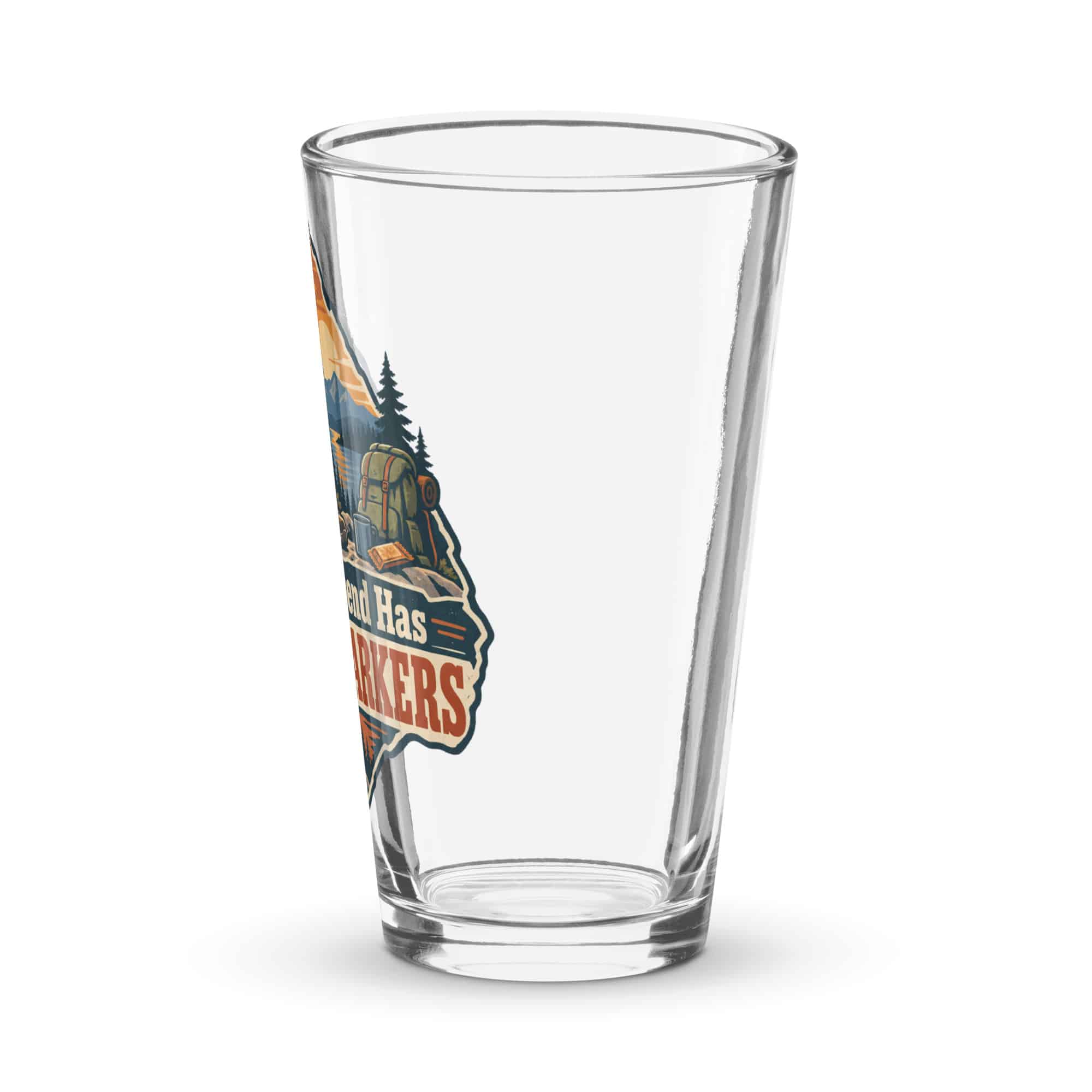 Nature and Adventure Pint Glass: My Weekend Has Trail Markers, Scenic Shield Badge