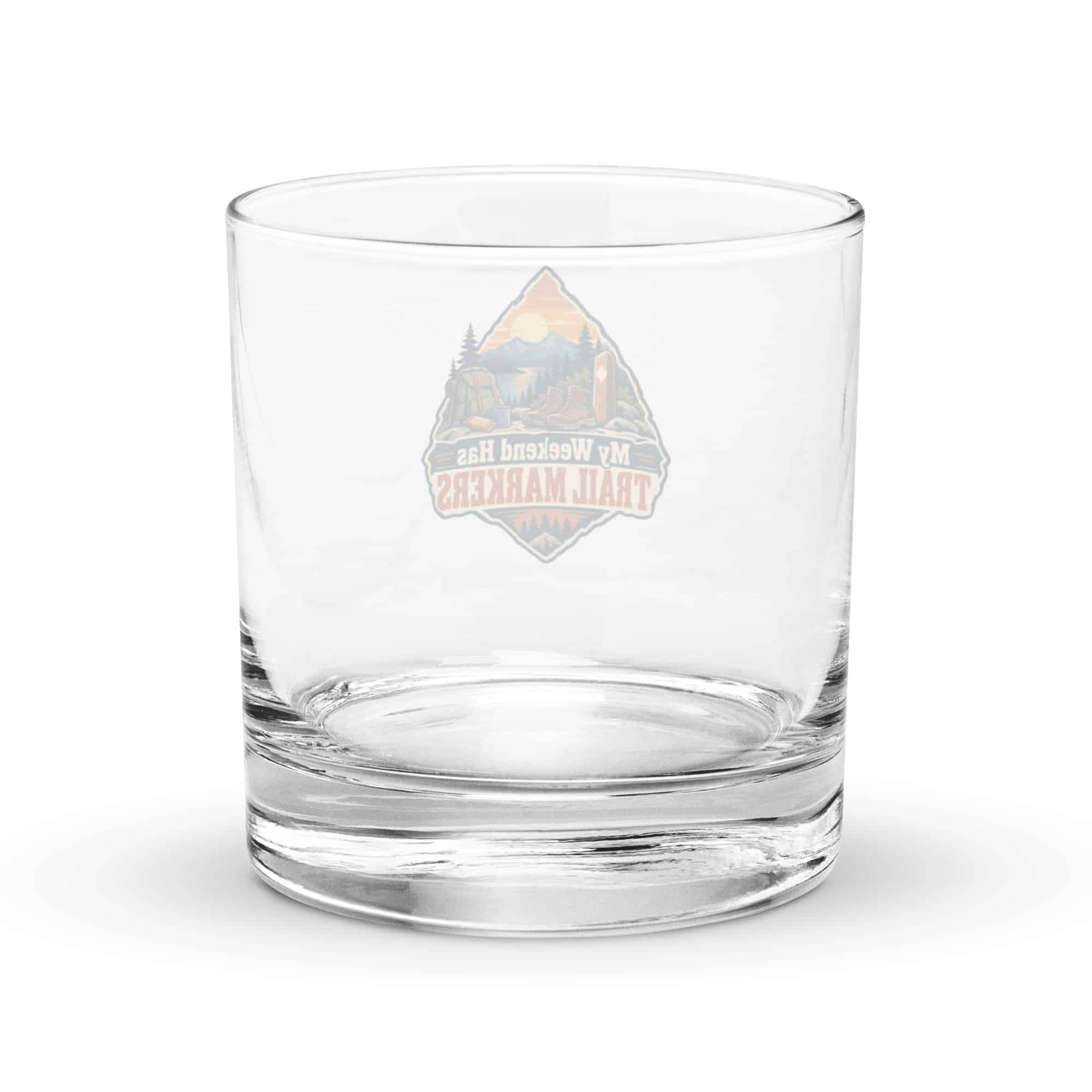 Nature and Adventure Rocks Glass: My Weekend Has Trail Markers, Scenic Shield Badge