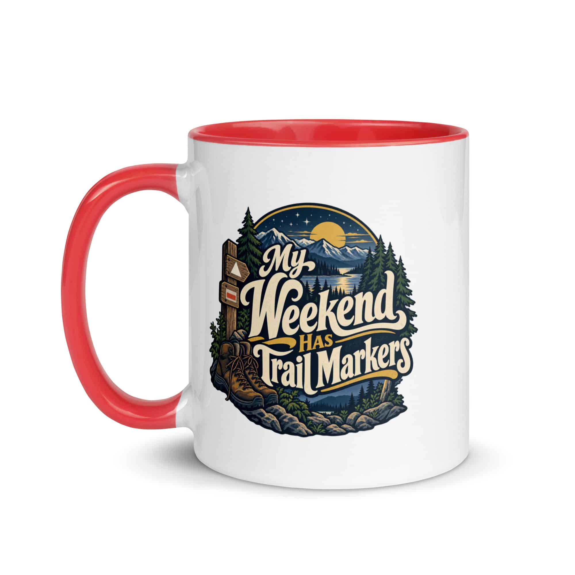 Nature and Adventure Color Inside Coffee Mug: My Weekend Has Trail Markers, Woodland Scenic Lettering