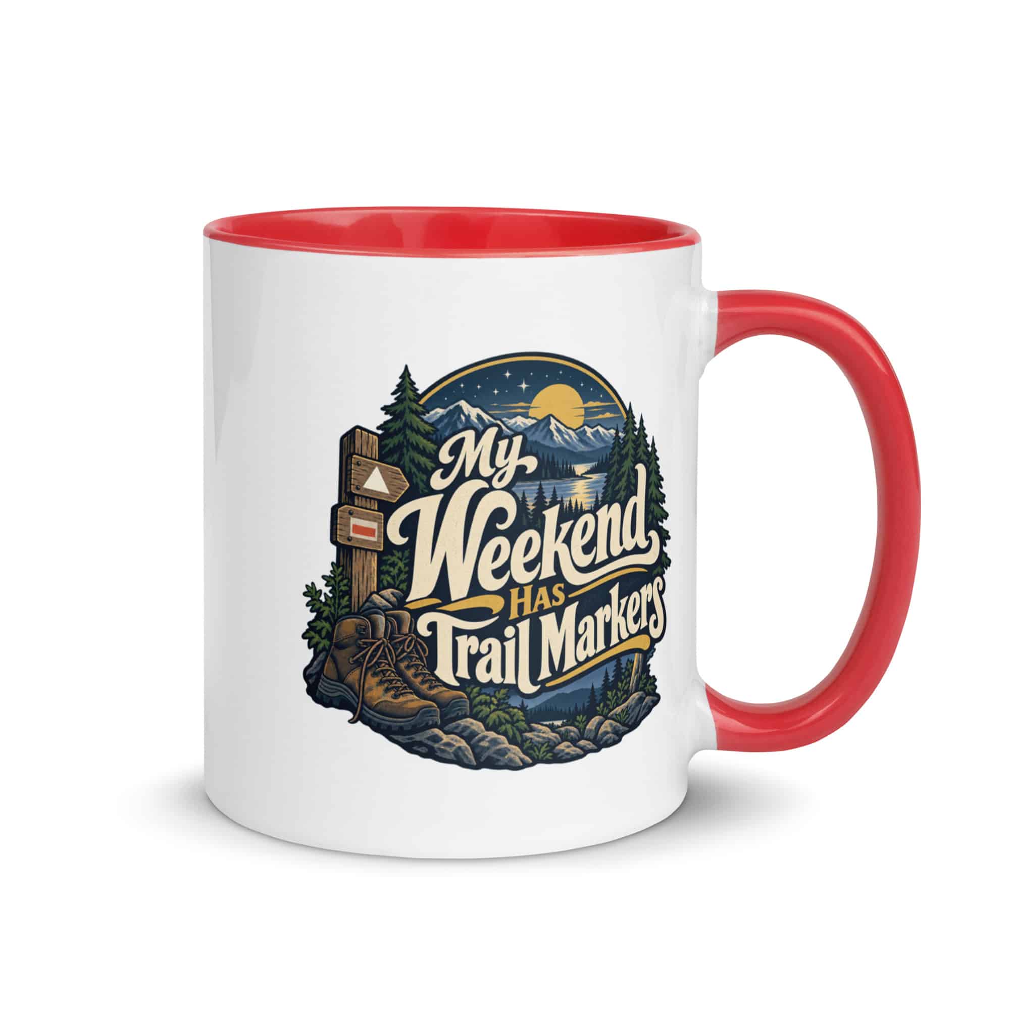 Nature and Adventure Color Inside Coffee Mug: My Weekend Has Trail Markers, Woodland Scenic Lettering