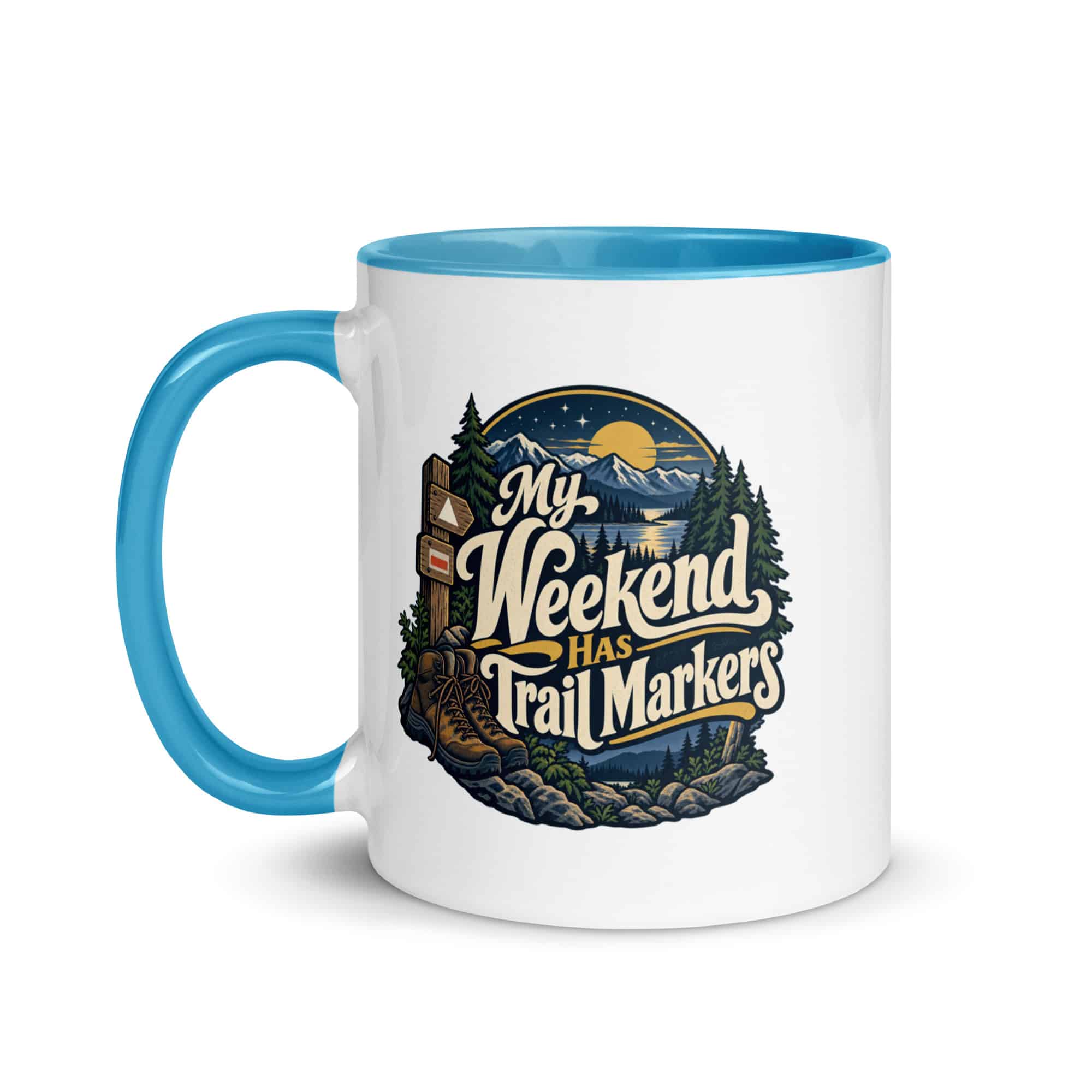 Nature and Adventure Color Inside Coffee Mug: My Weekend Has Trail Markers, Woodland Scenic Lettering