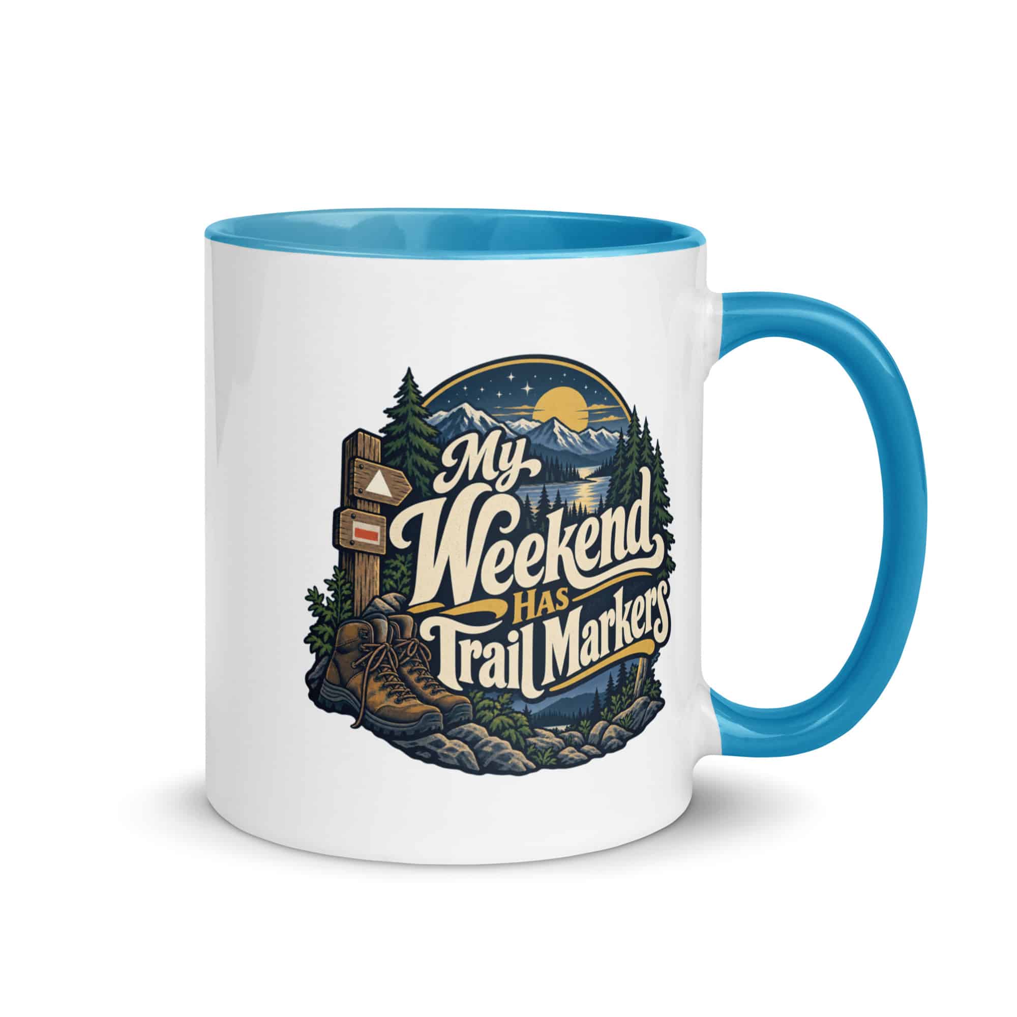 Nature and Adventure Color Inside Coffee Mug: My Weekend Has Trail Markers, Woodland Scenic Lettering