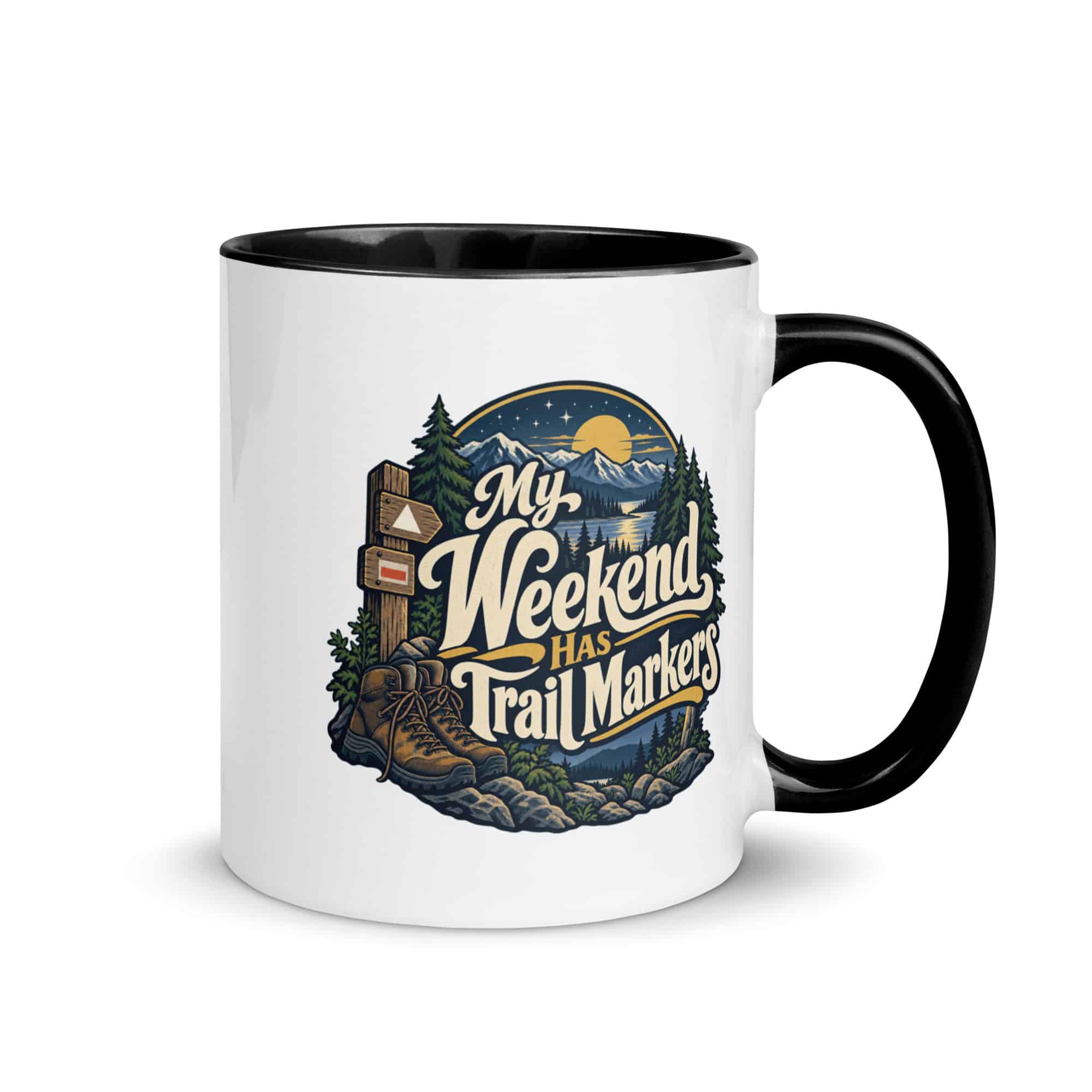 Nature and Adventure Color Inside Coffee Mug: My Weekend Has Trail Markers, Woodland Scenic Lettering