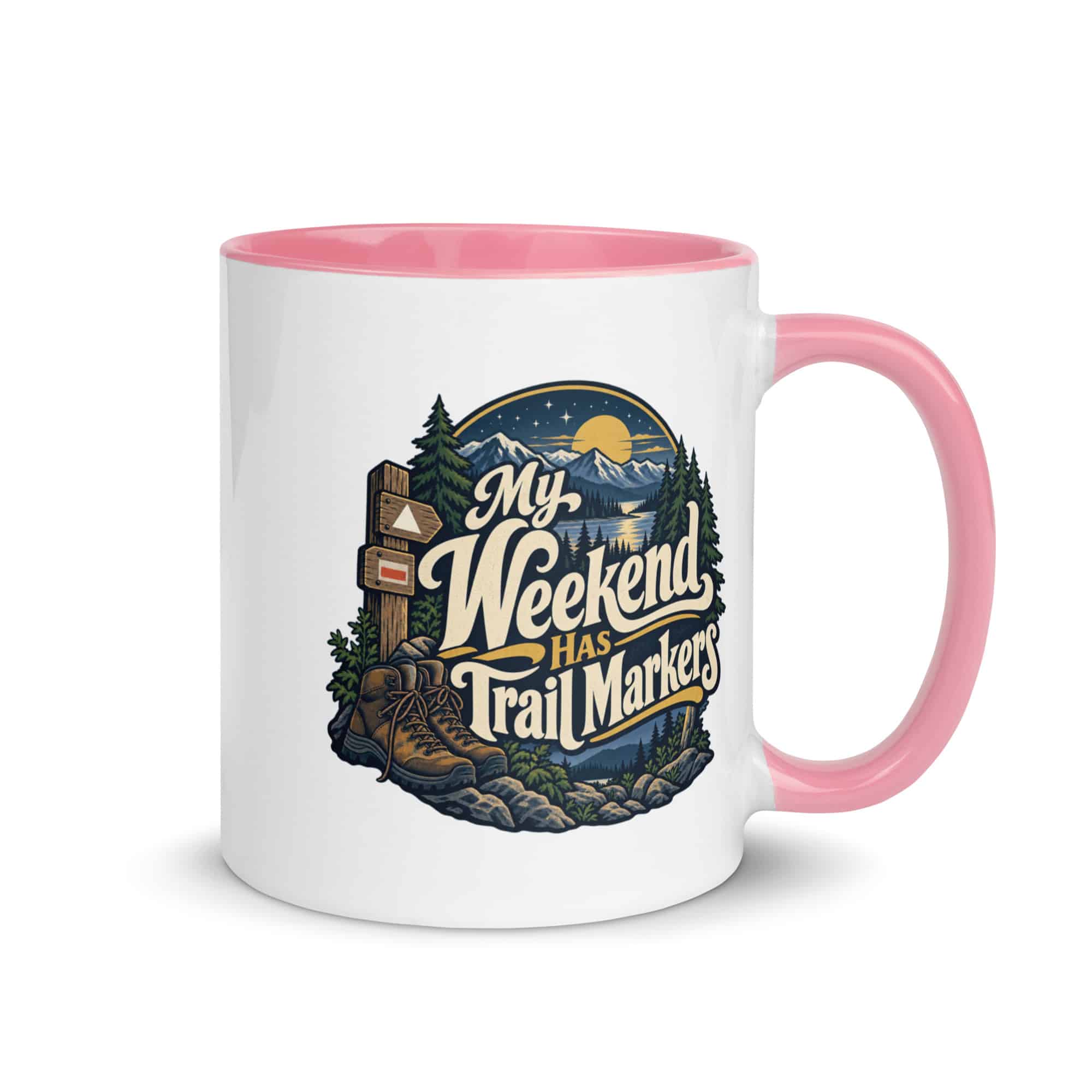 Nature and Adventure Color Inside Coffee Mug: My Weekend Has Trail Markers, Woodland Scenic Lettering