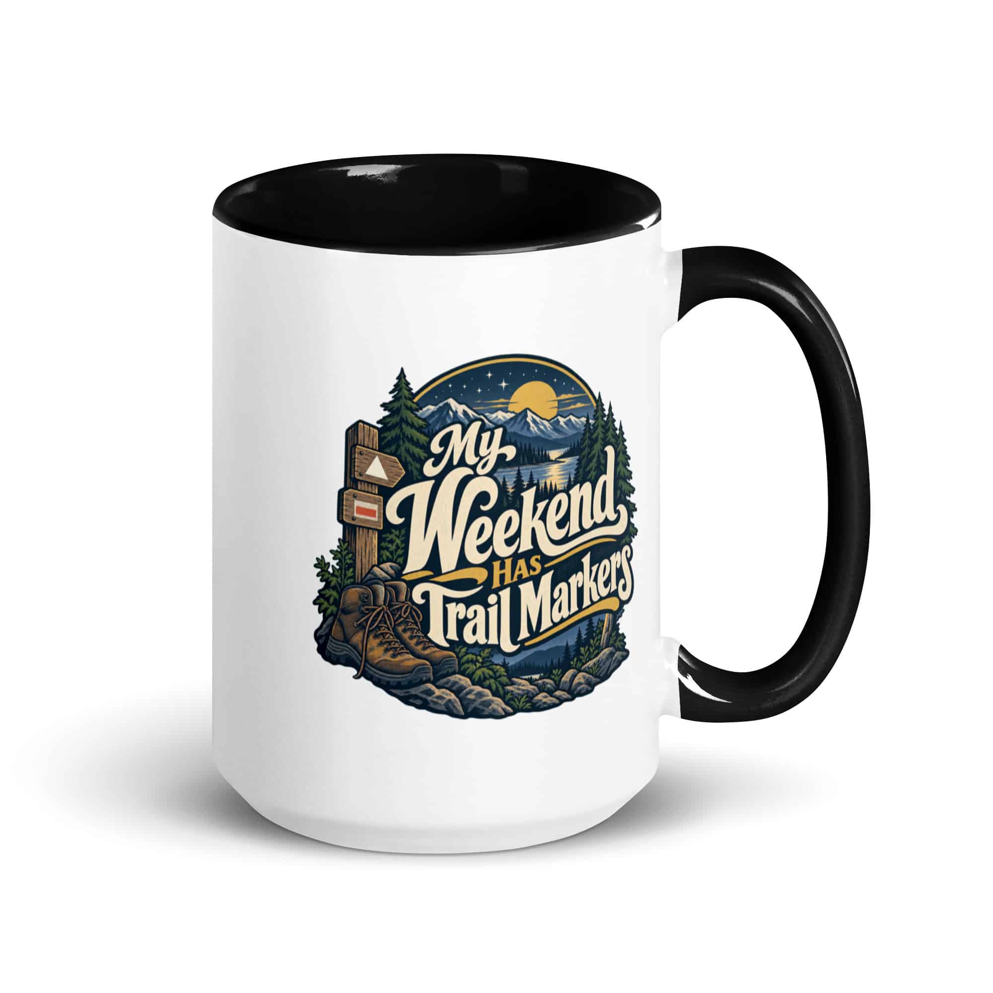 Nature and Adventure Color Inside Coffee Mug: My Weekend Has Trail Markers, Woodland Scenic Lettering