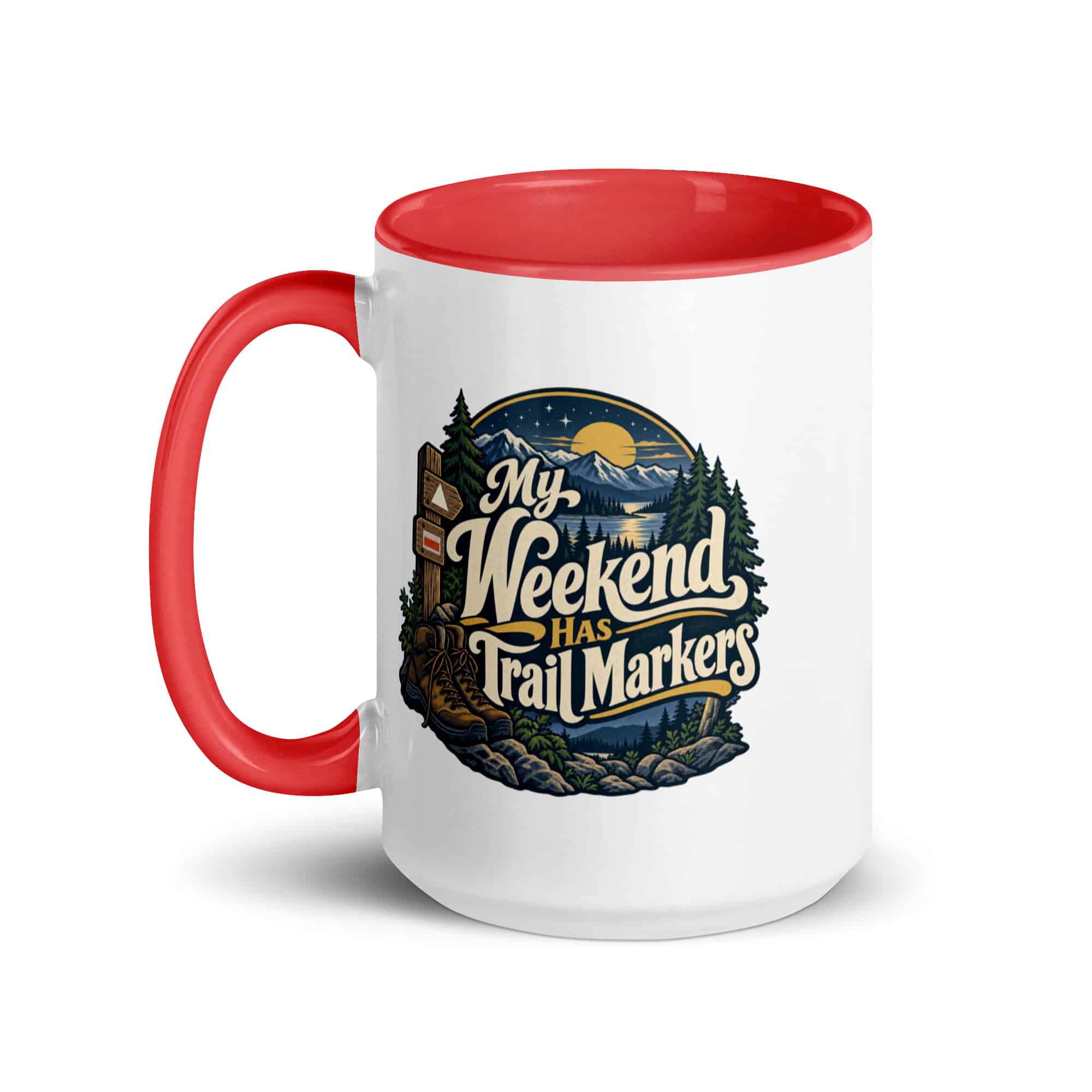 Nature and Adventure Color Inside Coffee Mug: My Weekend Has Trail Markers, Woodland Scenic Lettering