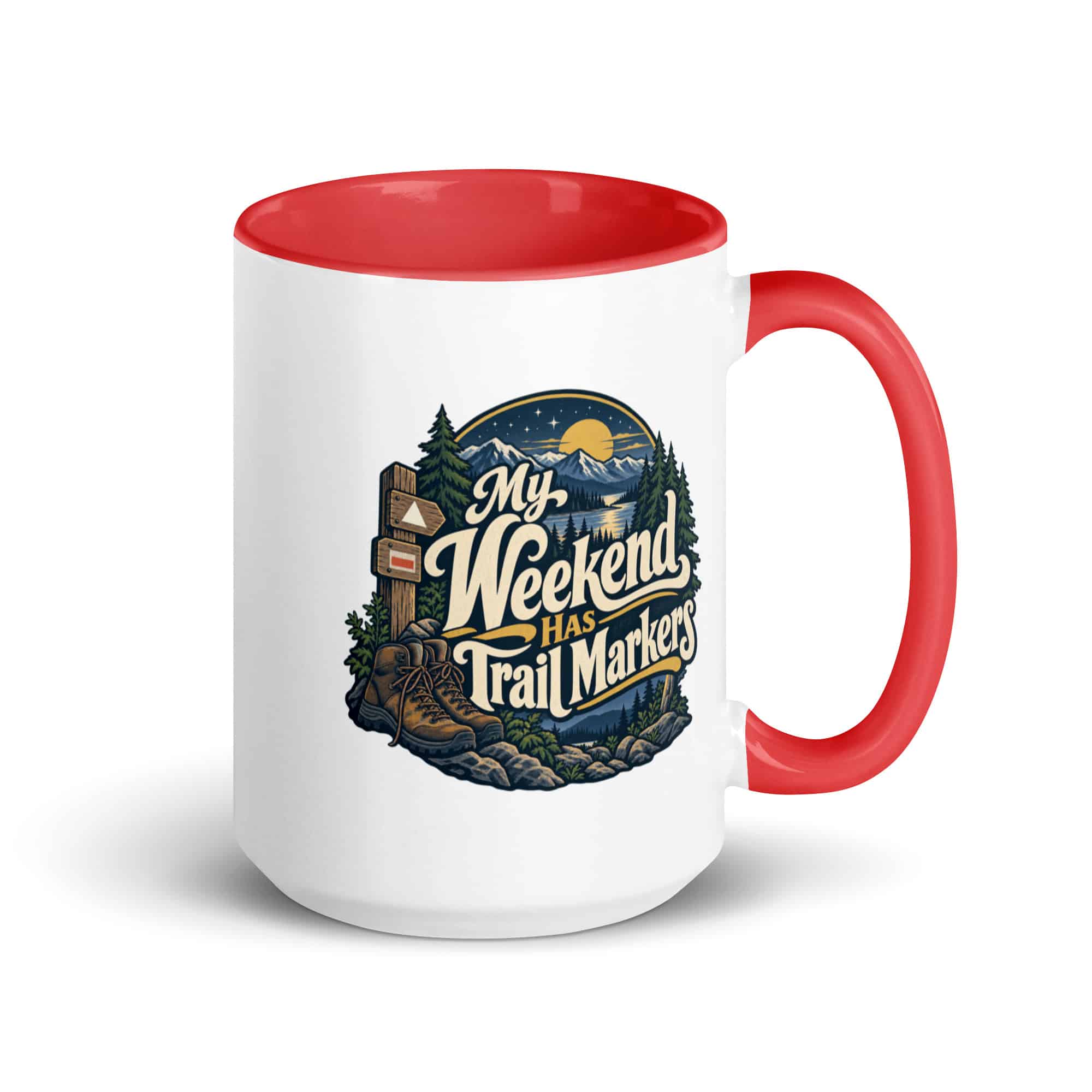 Nature and Adventure Color Inside Coffee Mug: My Weekend Has Trail Markers, Woodland Scenic Lettering