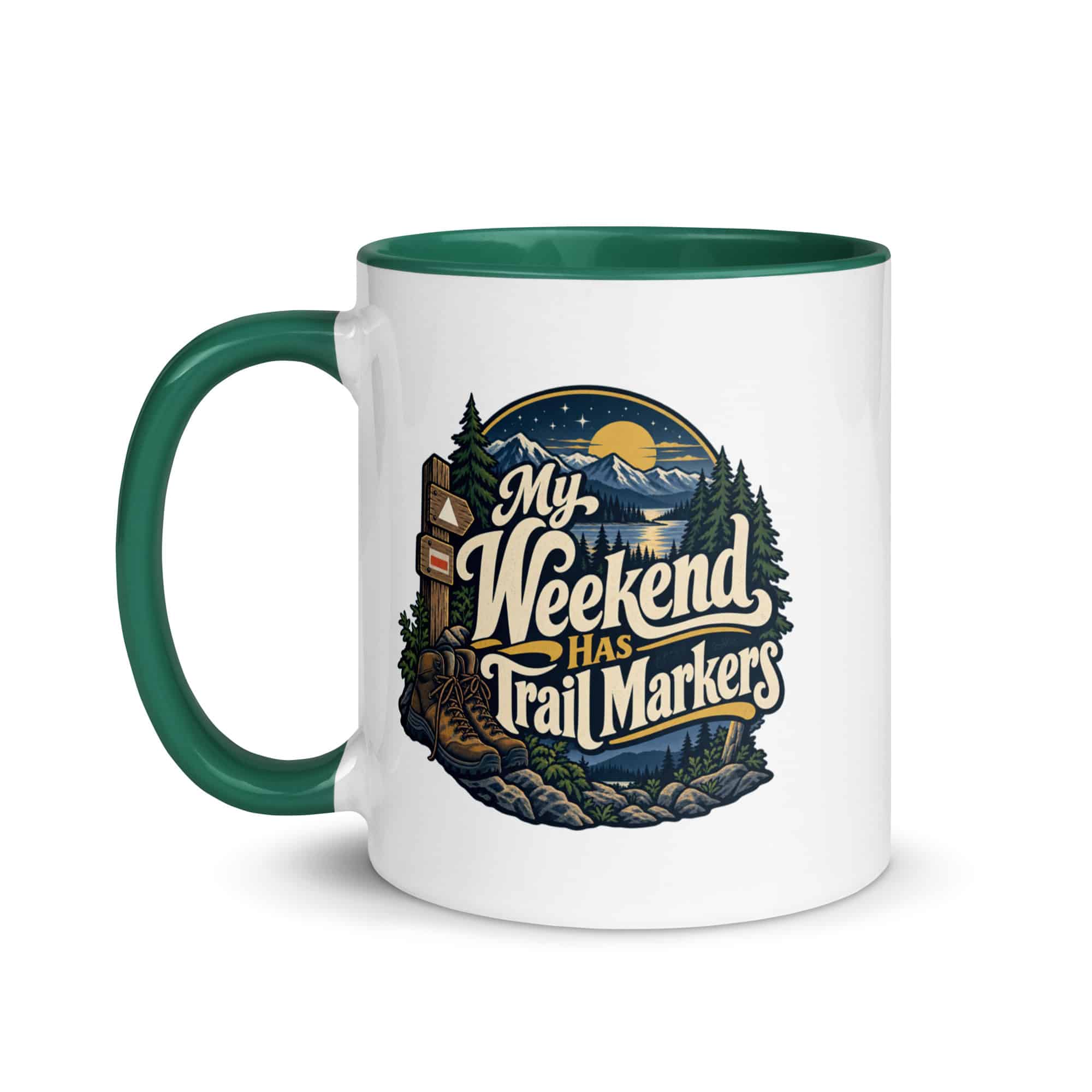 Nature and Adventure Color Inside Coffee Mug: My Weekend Has Trail Markers, Woodland Scenic Lettering