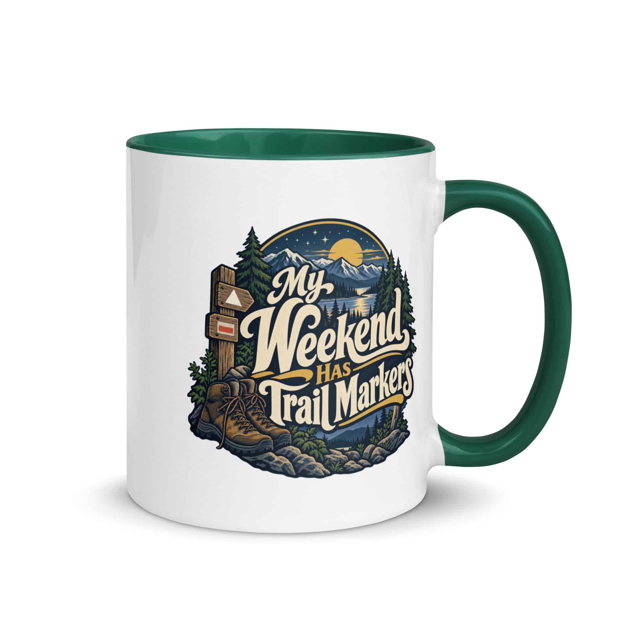 Nature and Adventure Color Inside Coffee Mug: My Weekend Has Trail Markers, Woodland Scenic Lettering
