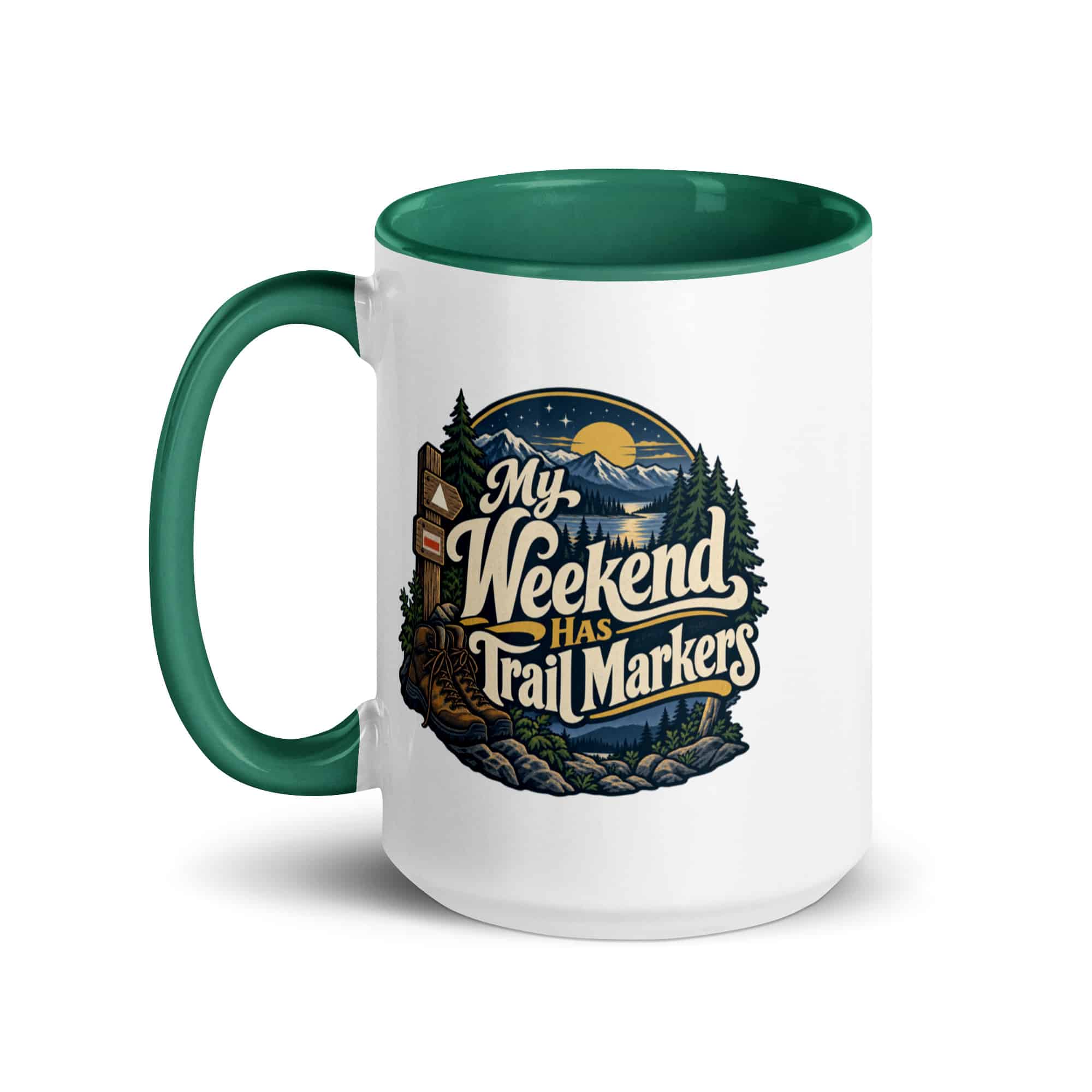 Nature and Adventure Color Inside Coffee Mug: My Weekend Has Trail Markers, Woodland Scenic Lettering