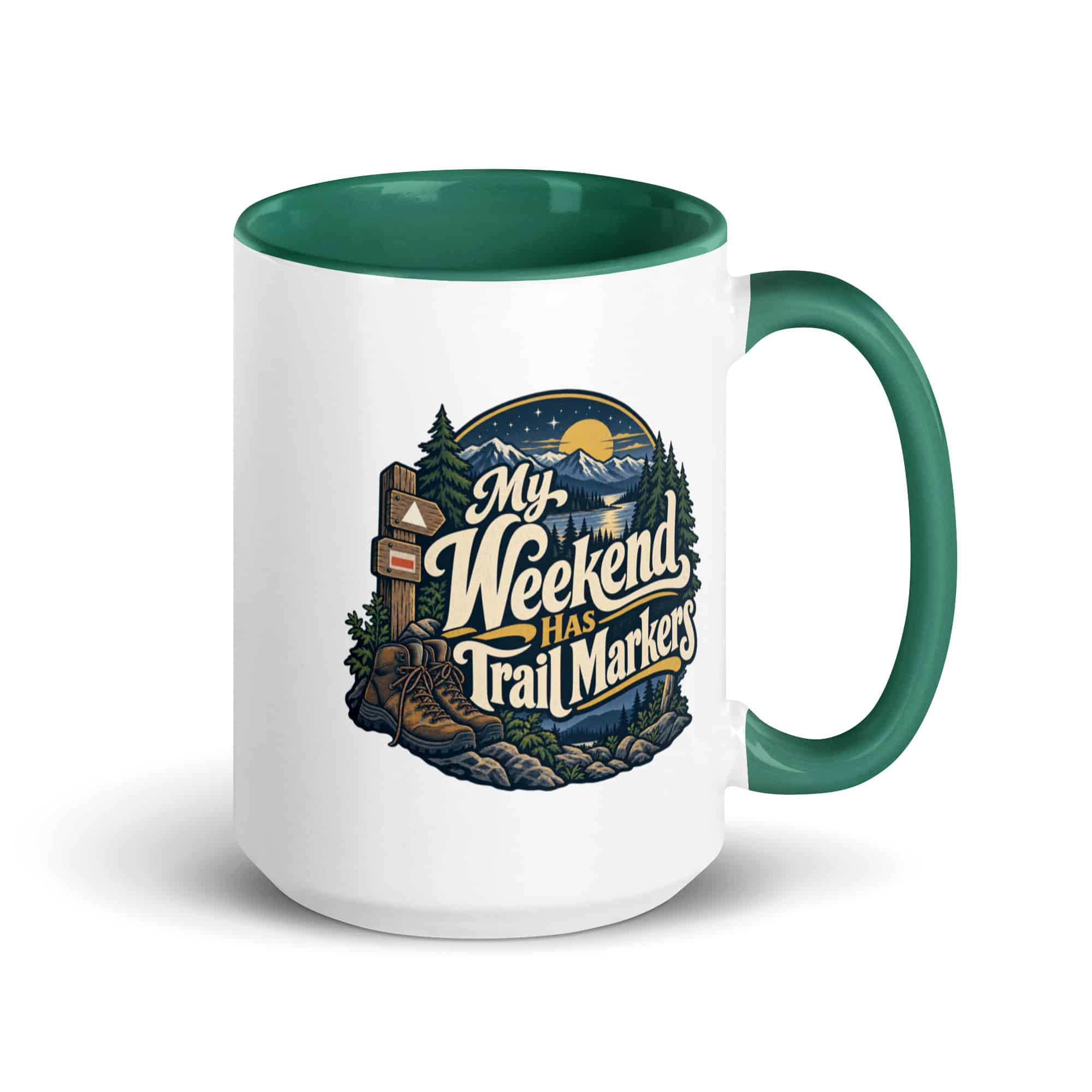 Nature and Adventure Color Inside Coffee Mug: My Weekend Has Trail Markers, Woodland Scenic Lettering