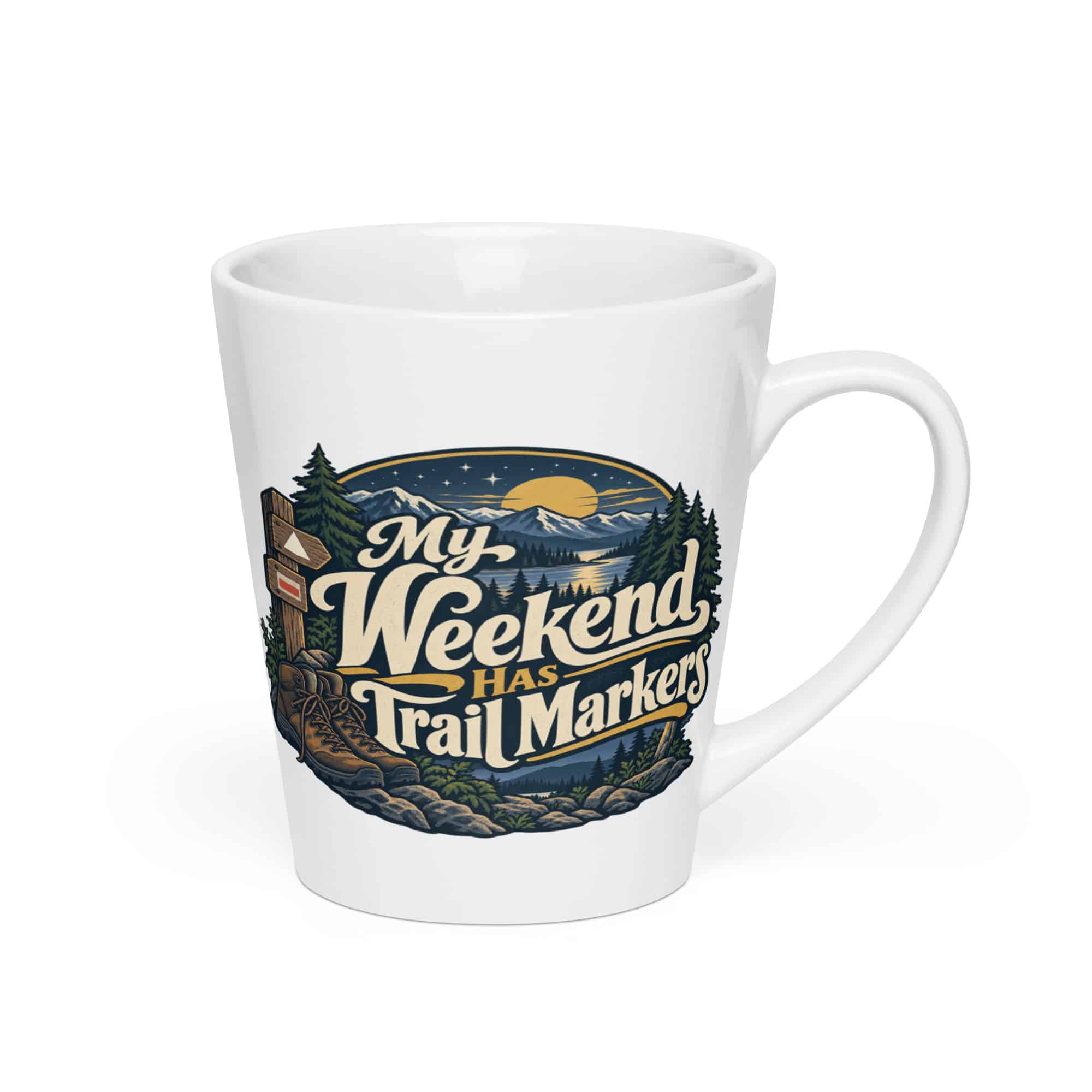 Nature and Adventure Latte Mug: My Weekend Has Trail Markers, Woodland Scenic Lettering