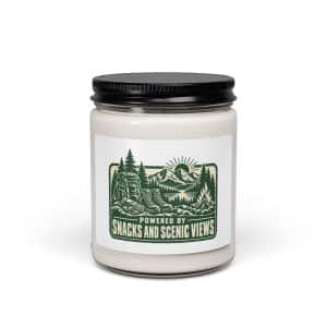 Nature and Adventure Soy Wax Candle: Powered by Snacks and Scenic Views, Forest Ink Stamp - 9oz - Main