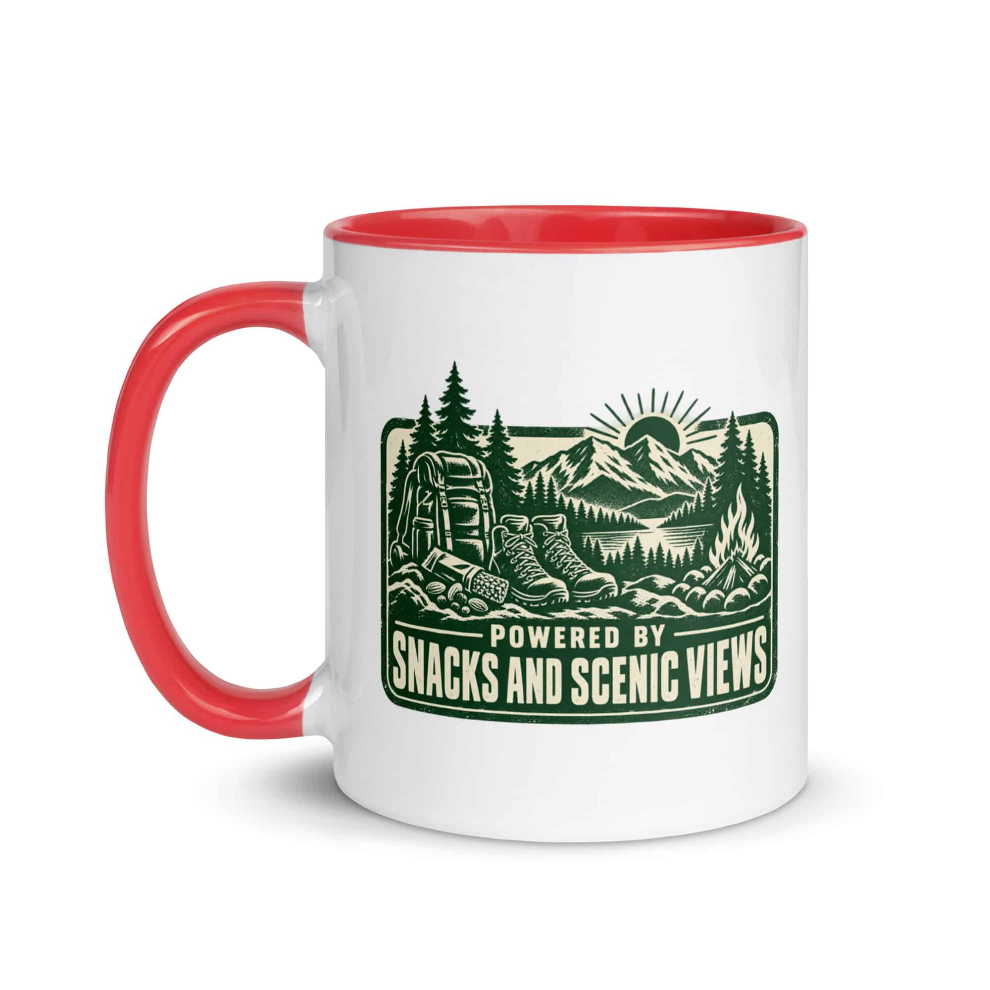 Nature and Adventure Color Inside Coffee Mug: Powered by Snacks and Scenic Views, Forest Ink Stamp