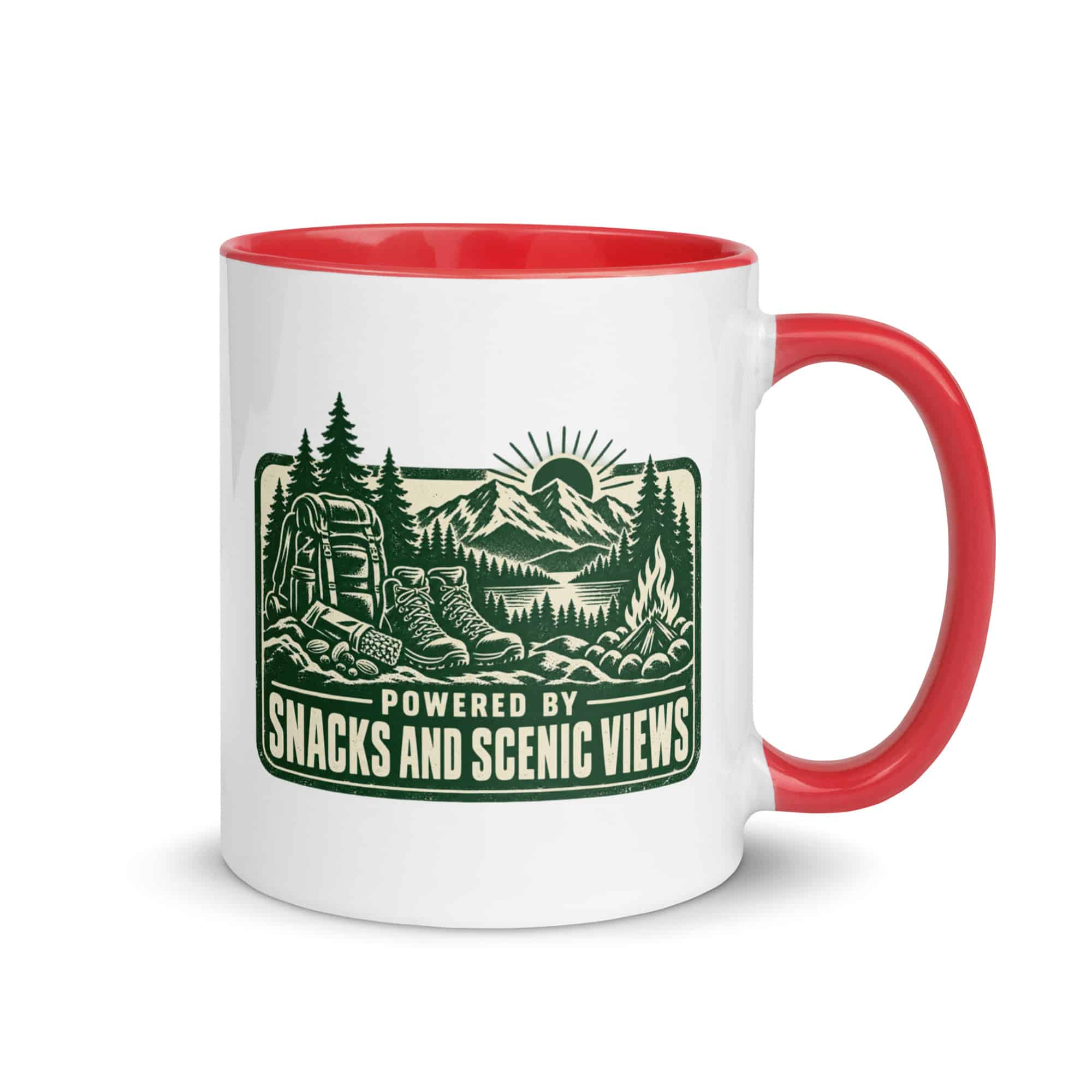 Nature and Adventure Color Inside Coffee Mug: Powered by Snacks and Scenic Views, Forest Ink Stamp