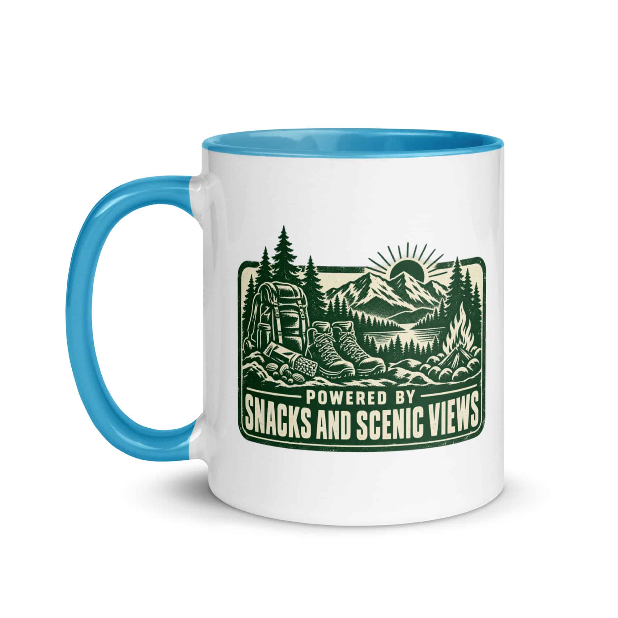Nature and Adventure Color Inside Coffee Mug: Powered by Snacks and Scenic Views, Forest Ink Stamp