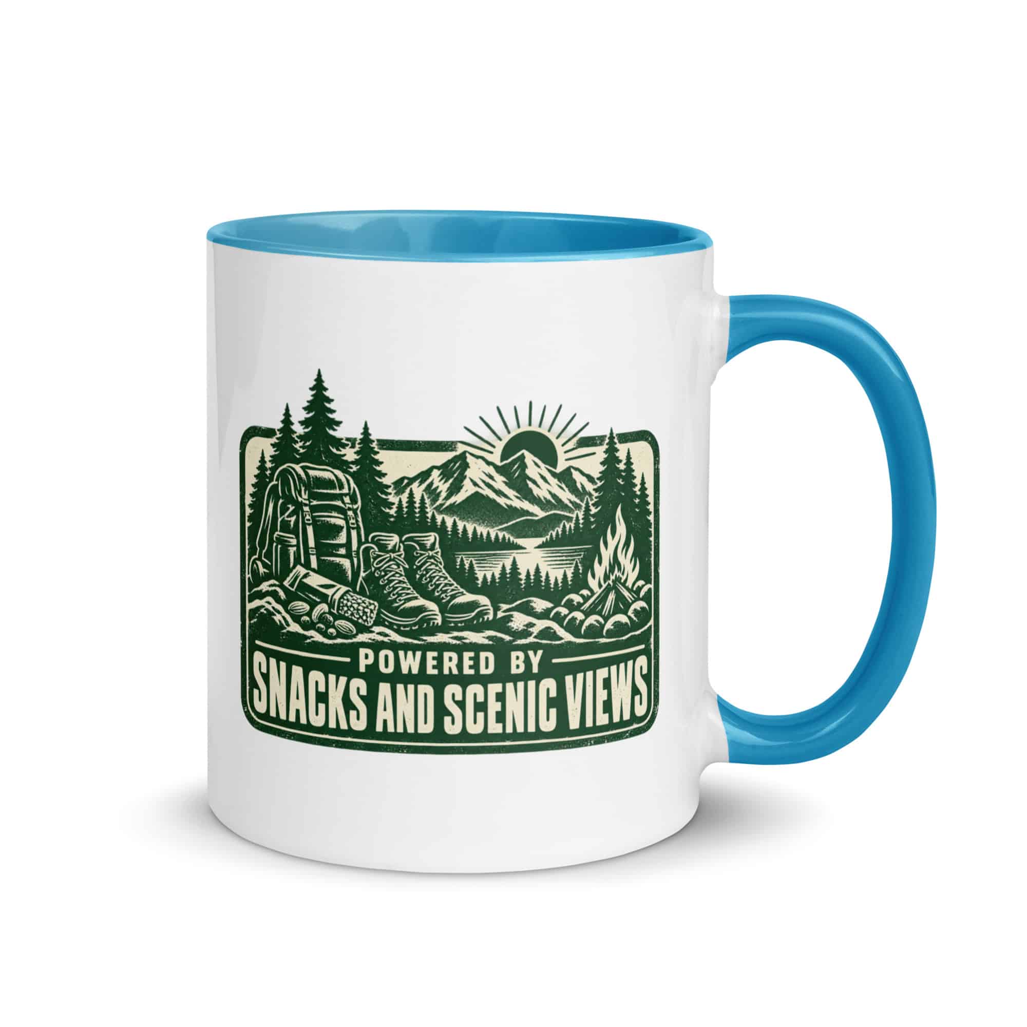 Nature and Adventure Color Inside Coffee Mug: Powered by Snacks and Scenic Views, Forest Ink Stamp