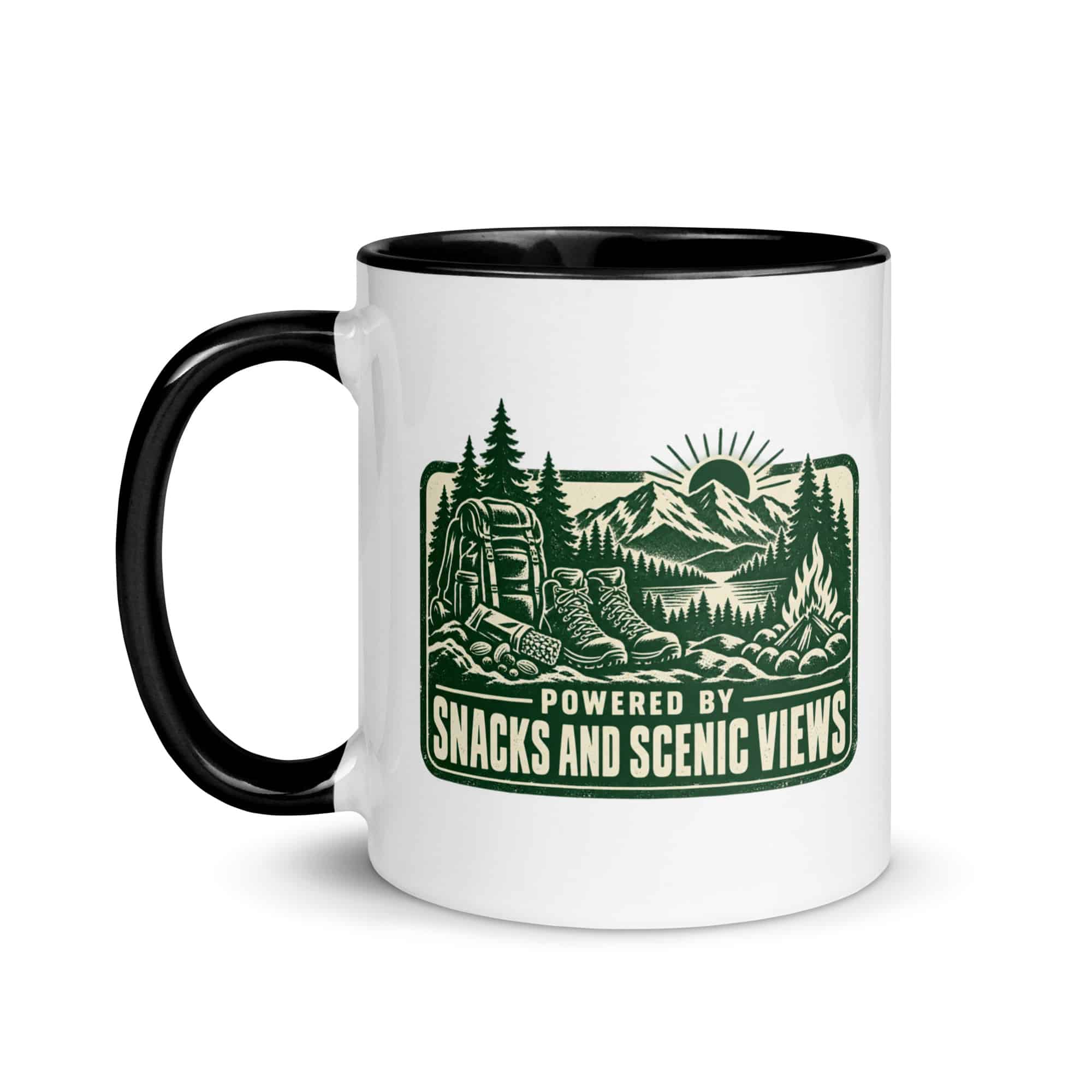 Nature and Adventure Color Inside Coffee Mug: Powered by Snacks and Scenic Views, Forest Ink Stamp