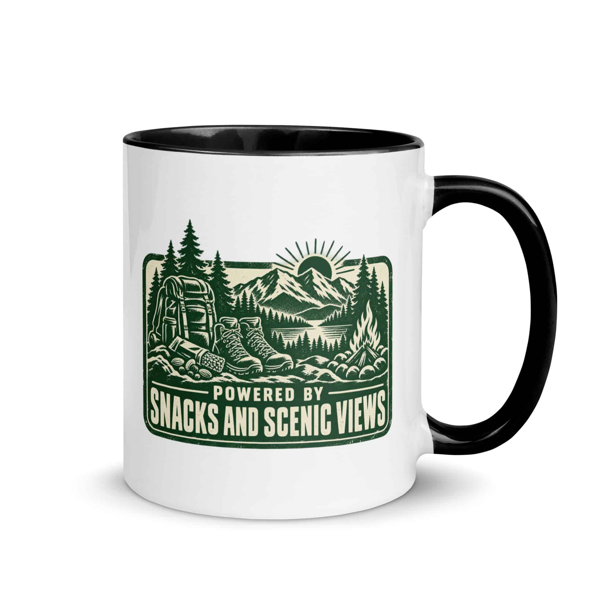 Nature and Adventure Color Inside Coffee Mug: Powered by Snacks and Scenic Views, Forest Ink Stamp