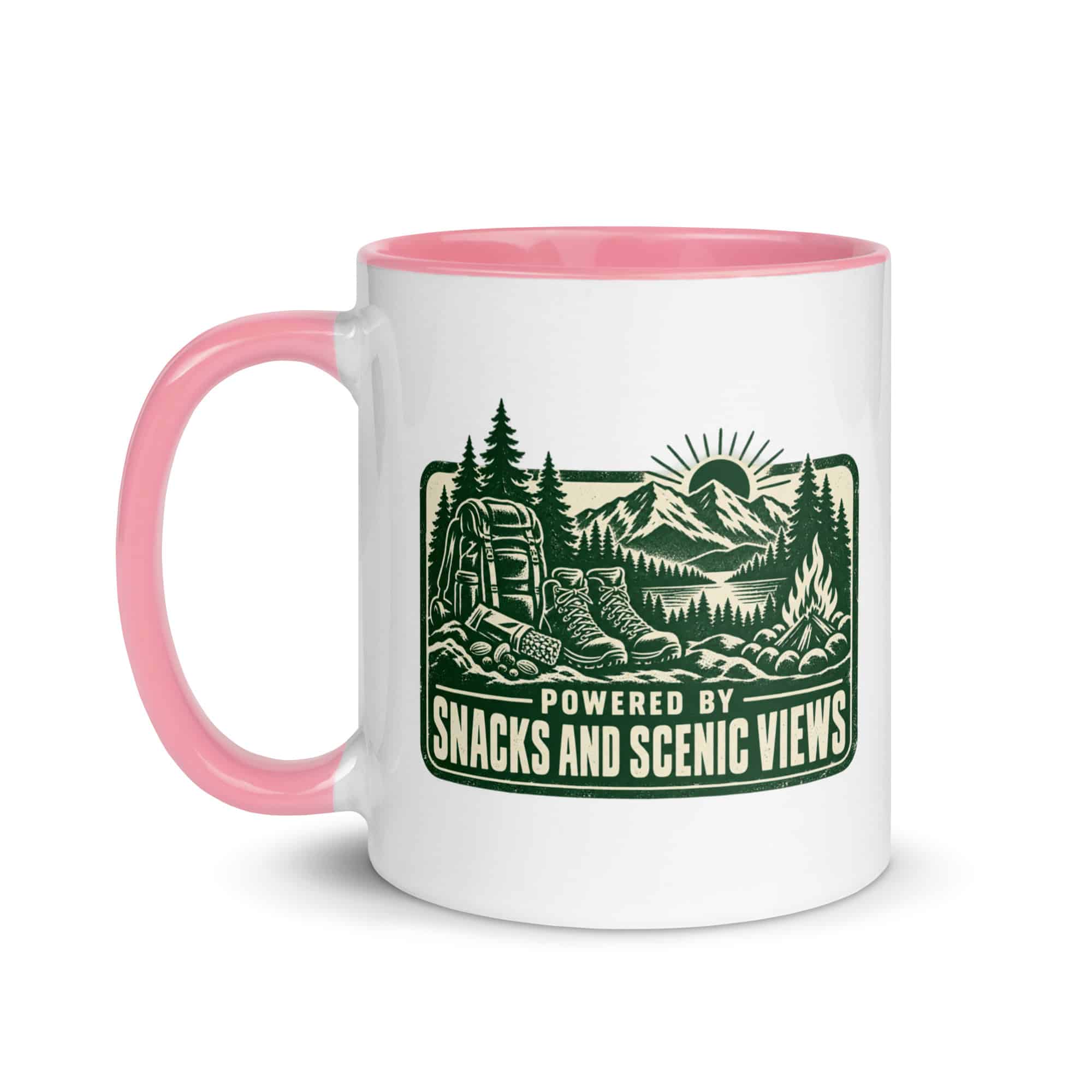 Nature and Adventure Color Inside Coffee Mug: Powered by Snacks and Scenic Views, Forest Ink Stamp