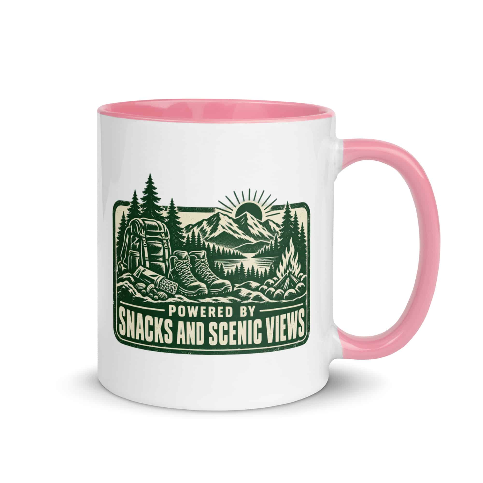 Nature and Adventure Color Inside Coffee Mug: Powered by Snacks and Scenic Views, Forest Ink Stamp