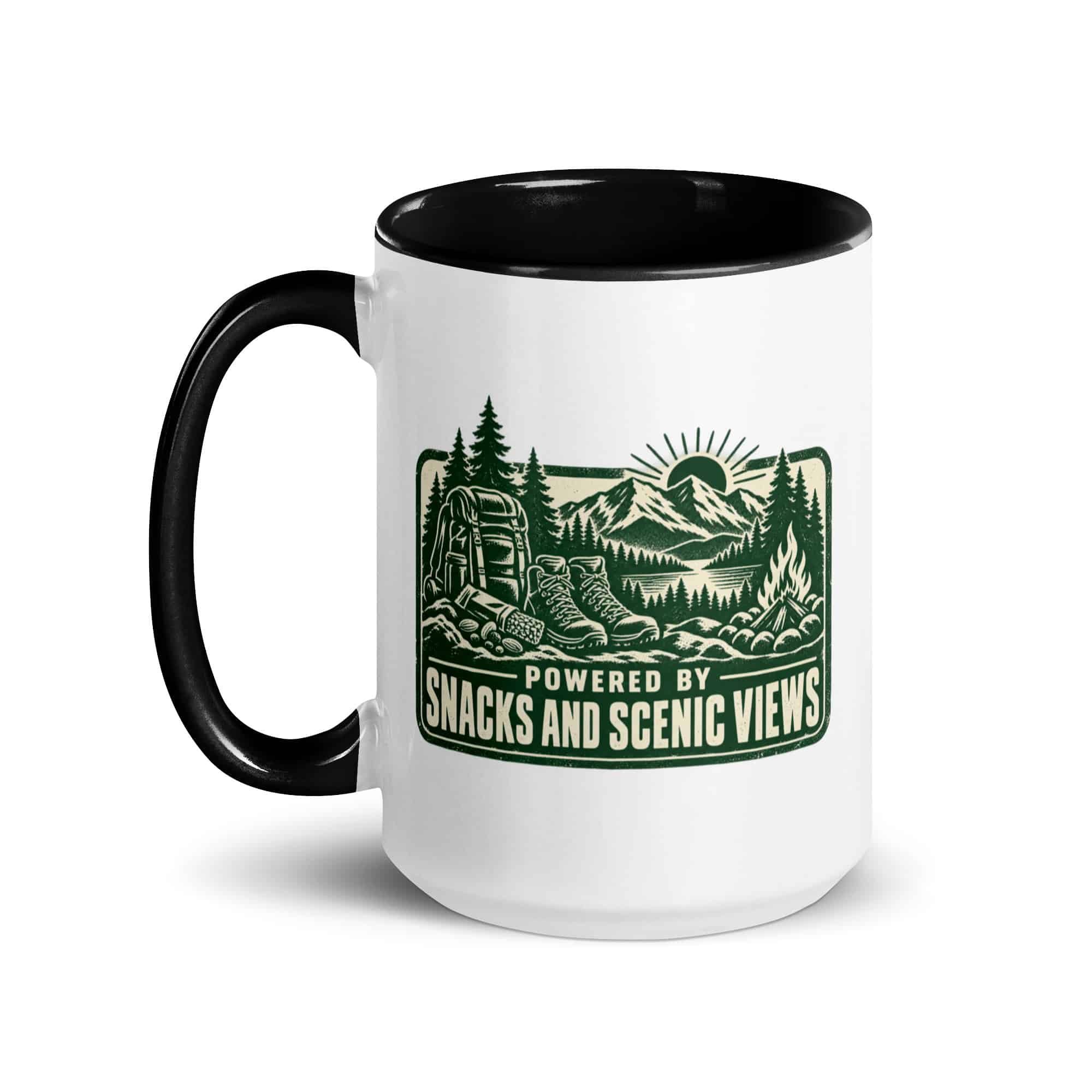 Nature and Adventure Color Inside Coffee Mug: Powered by Snacks and Scenic Views, Forest Ink Stamp