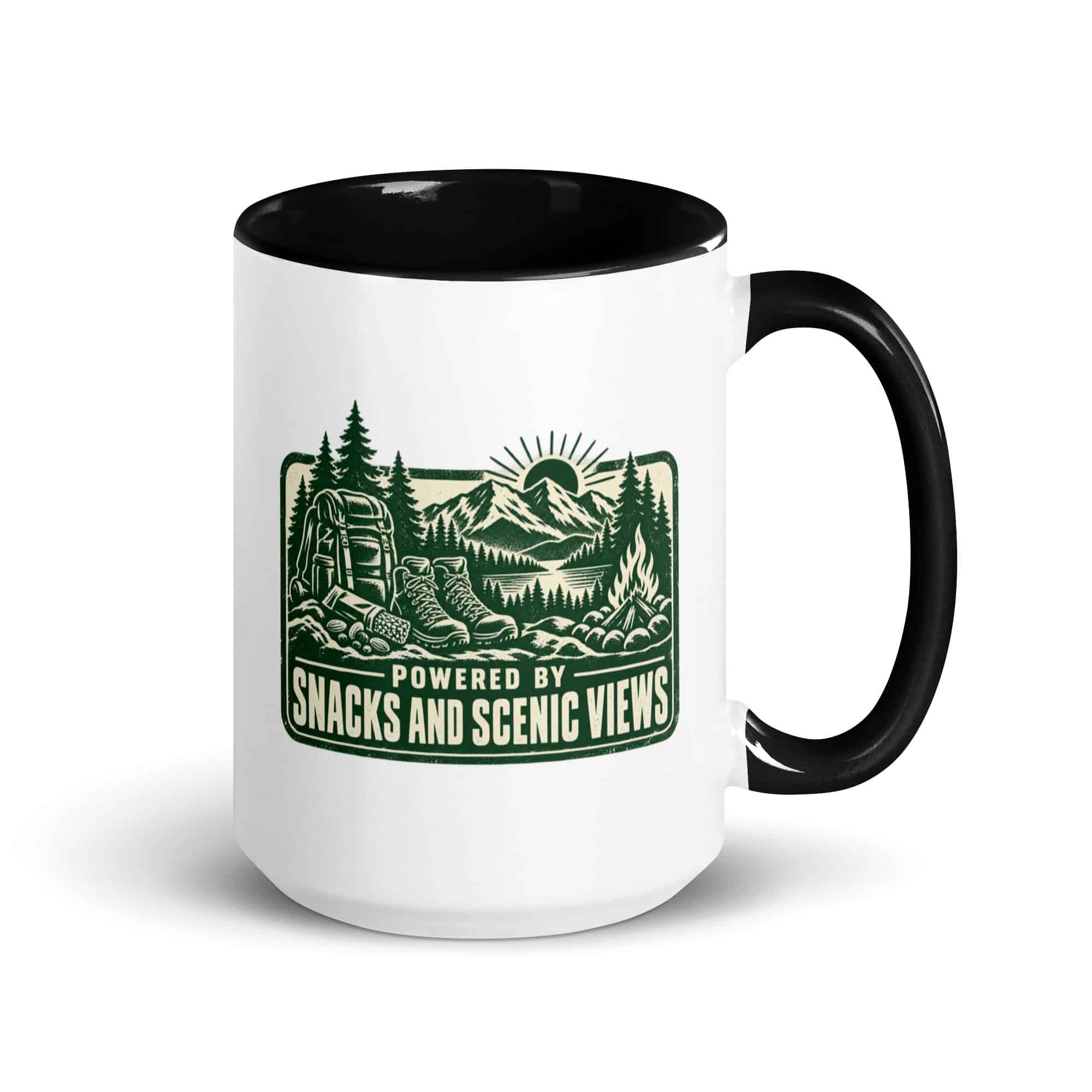 Nature and Adventure Color Inside Coffee Mug: Powered by Snacks and Scenic Views, Forest Ink Stamp