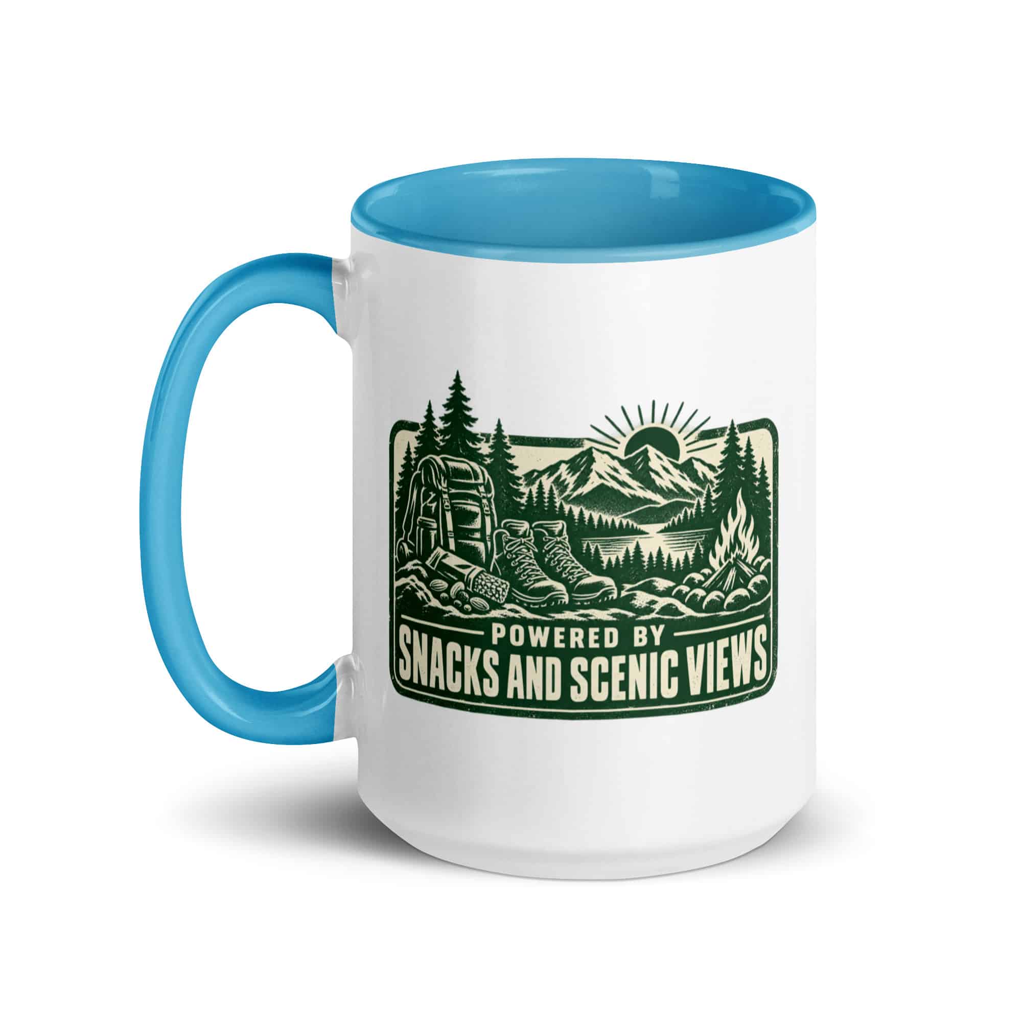 Nature and Adventure Color Inside Coffee Mug: Powered by Snacks and Scenic Views, Forest Ink Stamp