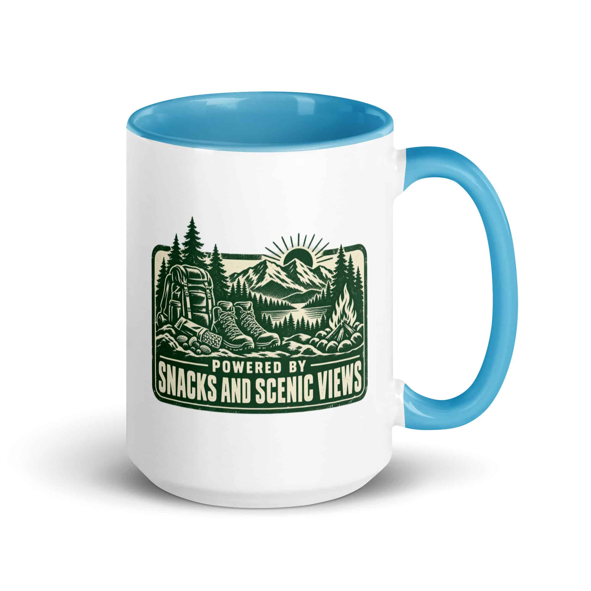 Nature and Adventure Color Inside Coffee Mug: Powered by Snacks and Scenic Views, Forest Ink Stamp
