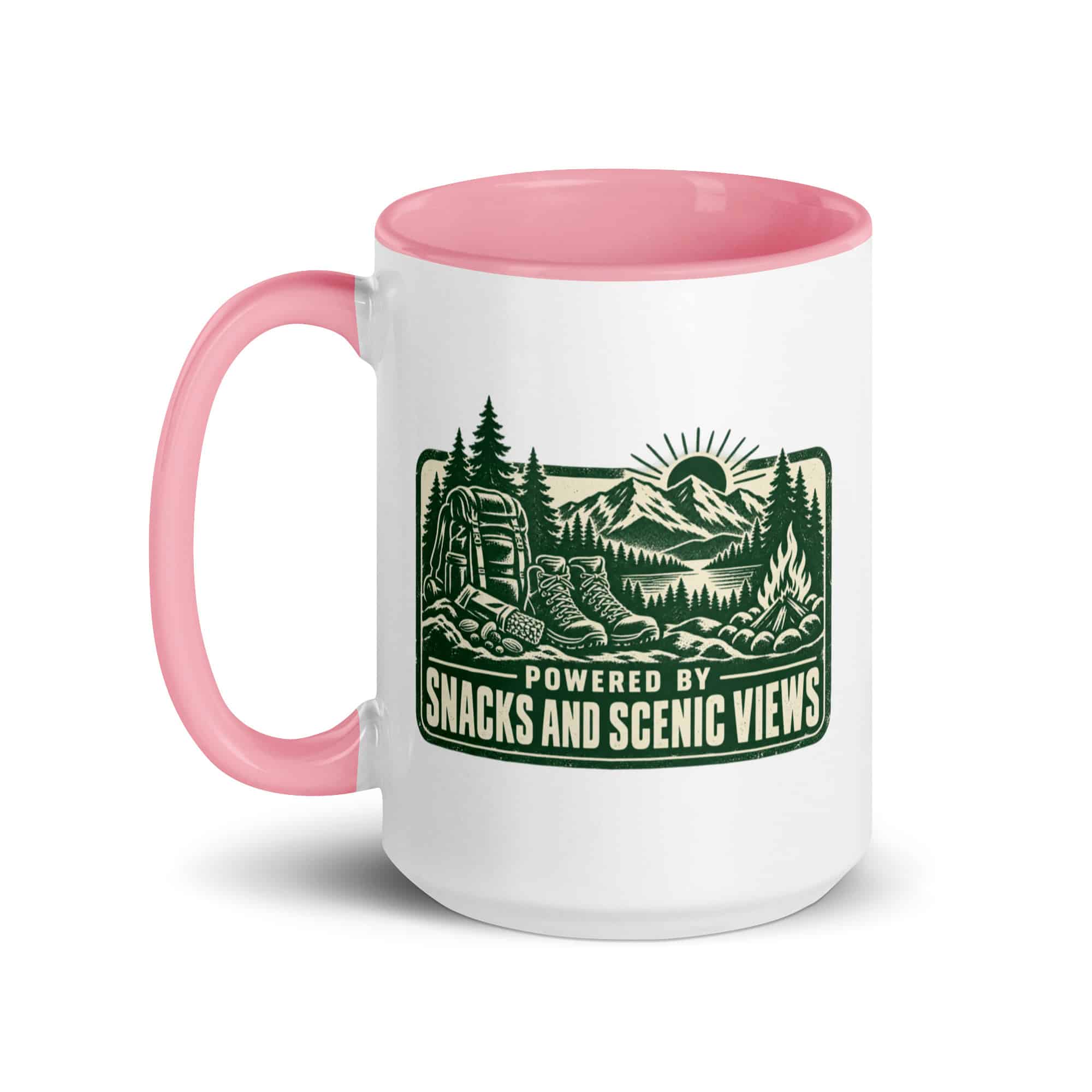 Nature and Adventure Color Inside Coffee Mug: Powered by Snacks and Scenic Views, Forest Ink Stamp