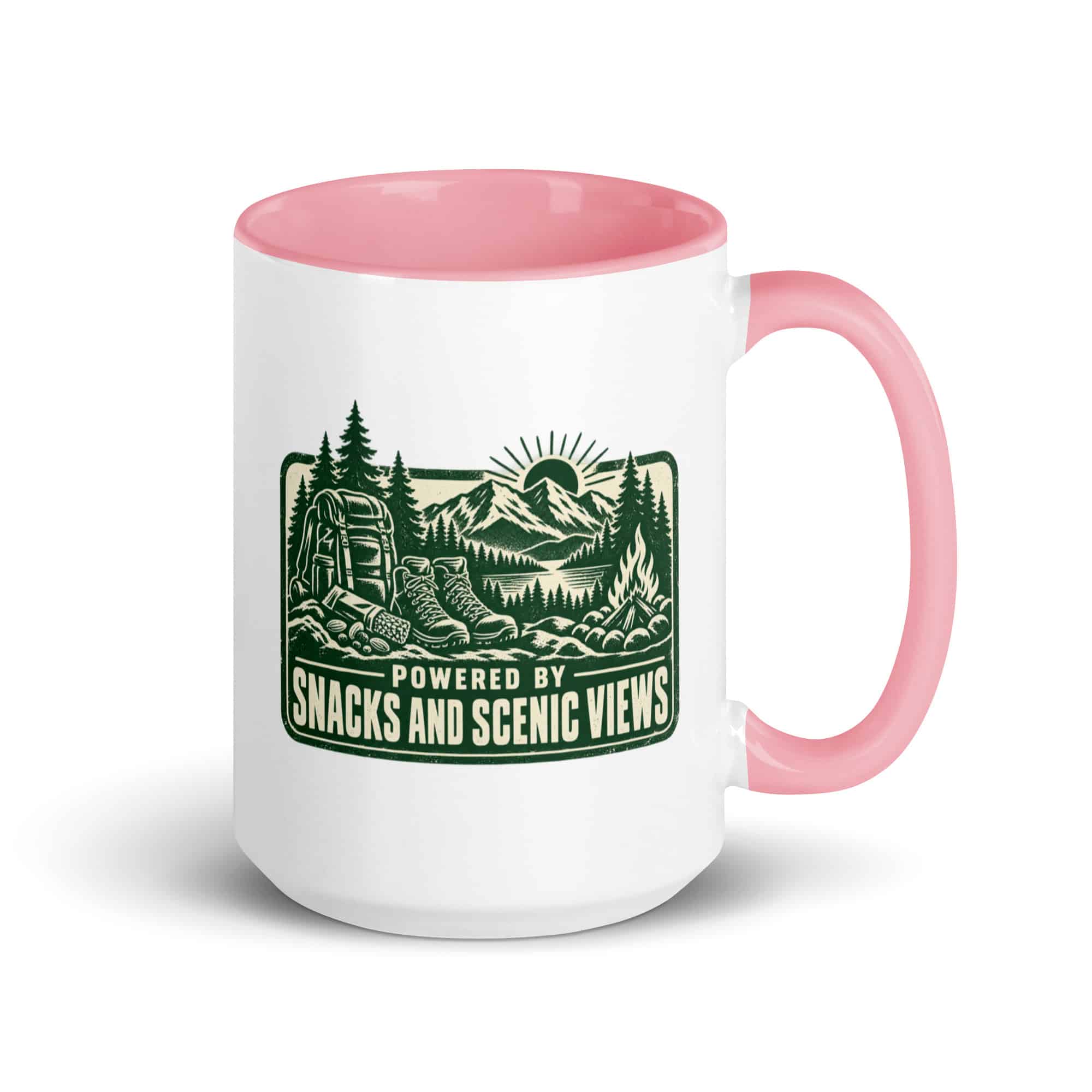 Nature and Adventure Color Inside Coffee Mug: Powered by Snacks and Scenic Views, Forest Ink Stamp