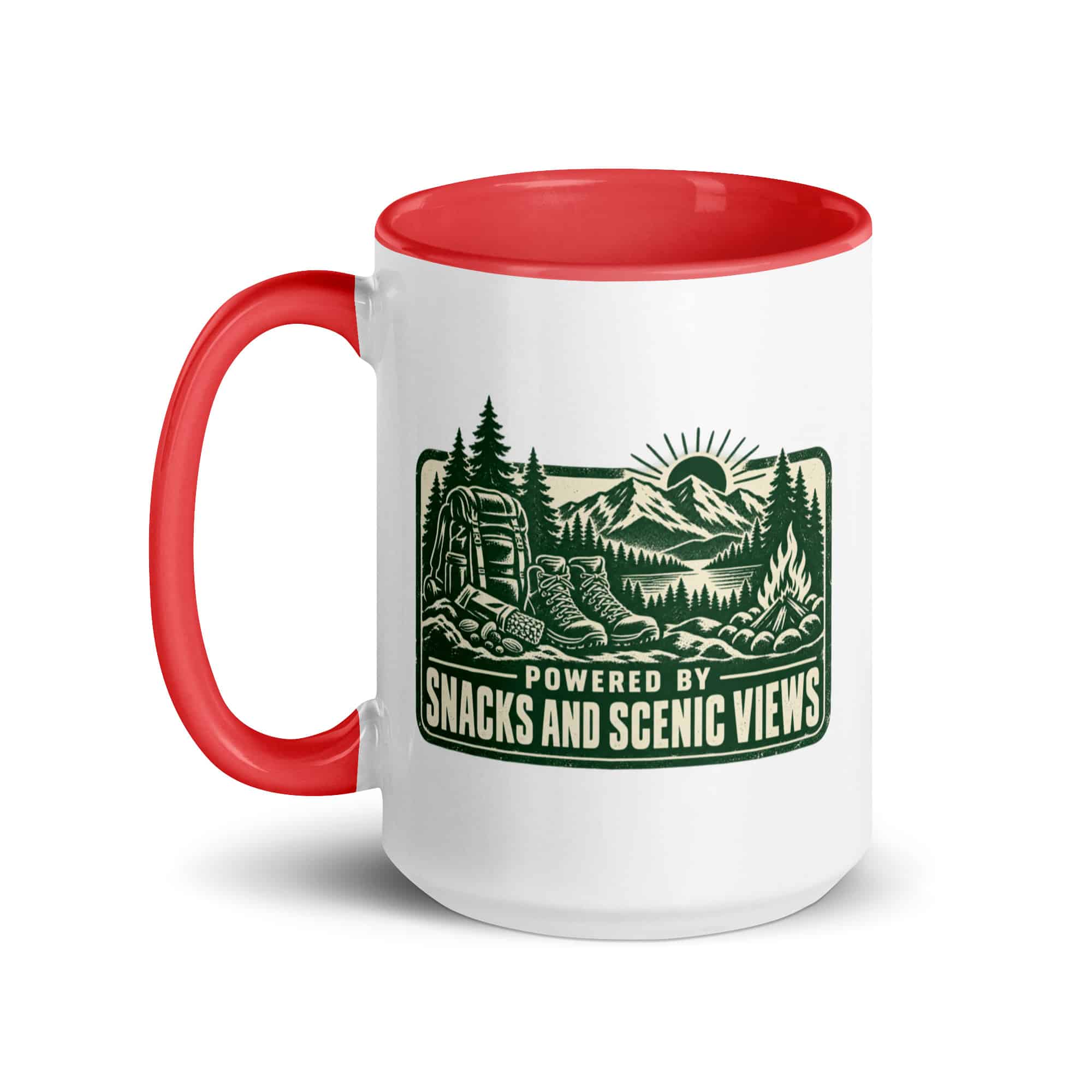 Nature and Adventure Color Inside Coffee Mug: Powered by Snacks and Scenic Views, Forest Ink Stamp