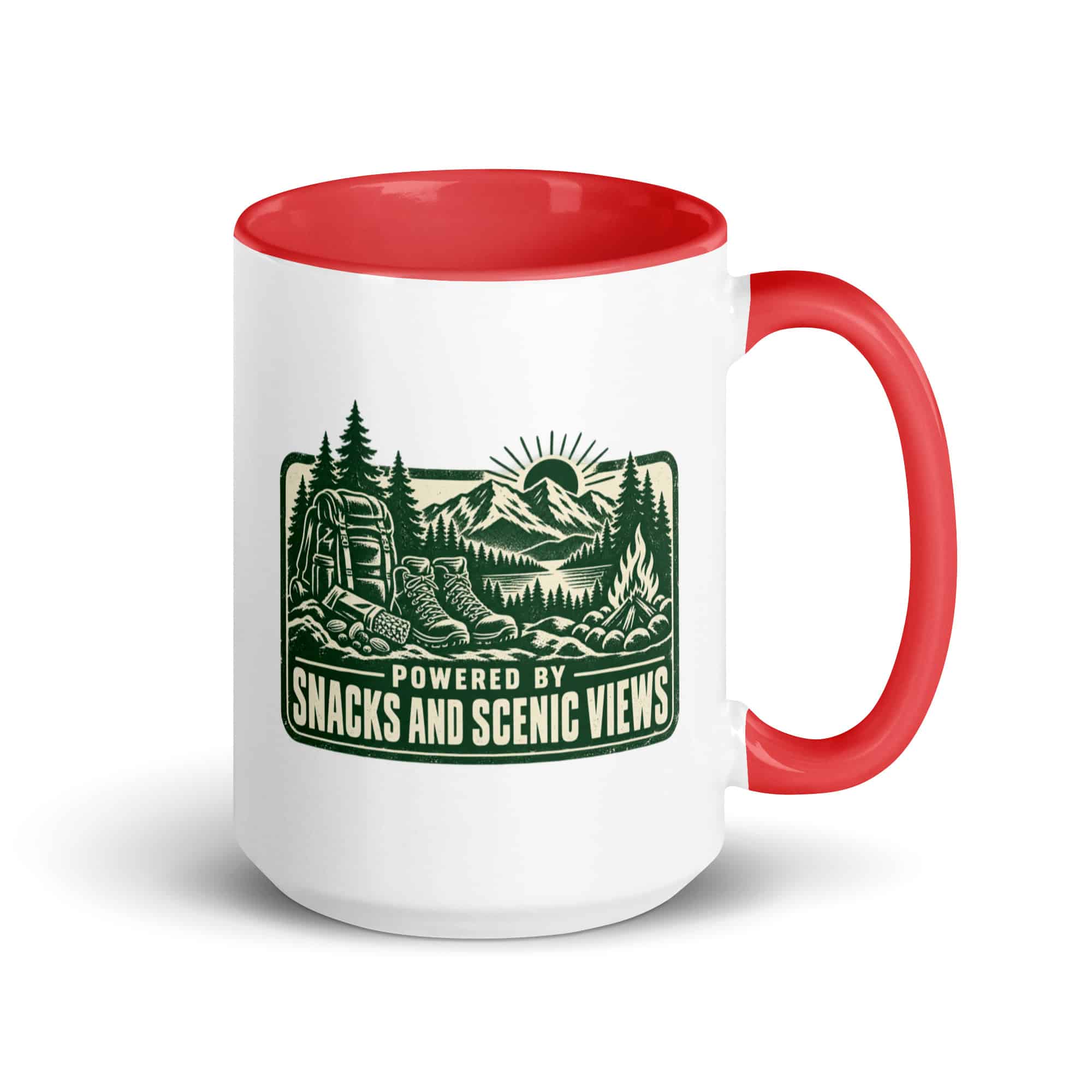 Nature and Adventure Color Inside Coffee Mug: Powered by Snacks and Scenic Views, Forest Ink Stamp