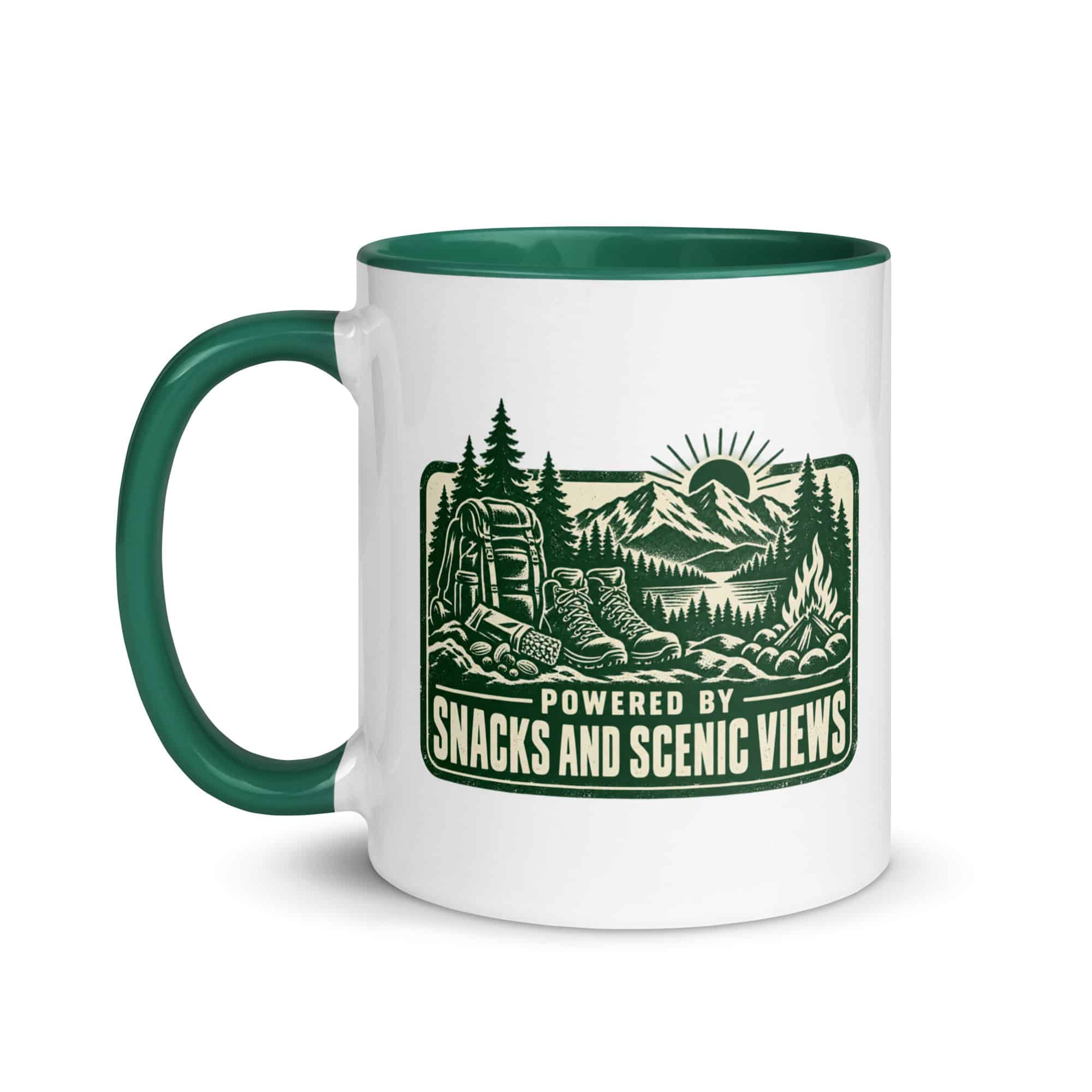 Nature and Adventure Color Inside Coffee Mug: Powered by Snacks and Scenic Views, Forest Ink Stamp