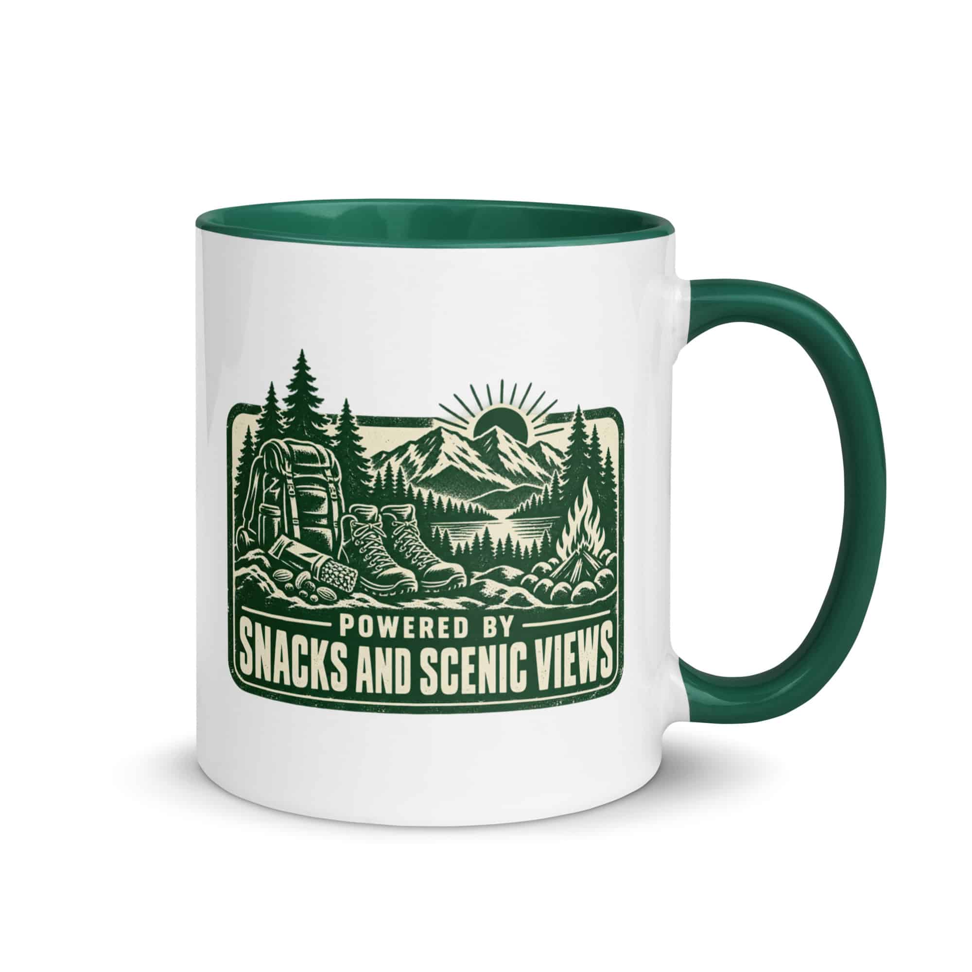 Nature and Adventure Color Inside Coffee Mug: Powered by Snacks and Scenic Views, Forest Ink Stamp