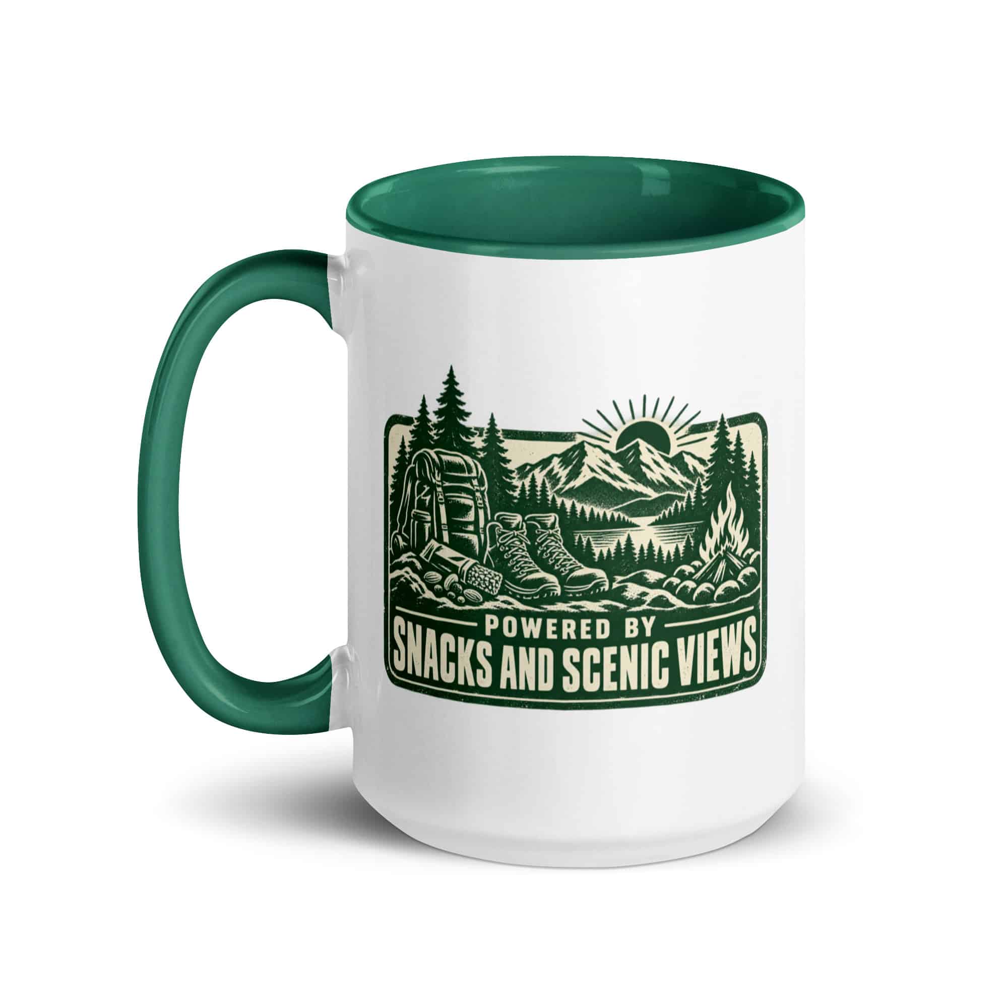 Nature and Adventure Color Inside Coffee Mug: Powered by Snacks and Scenic Views, Forest Ink Stamp