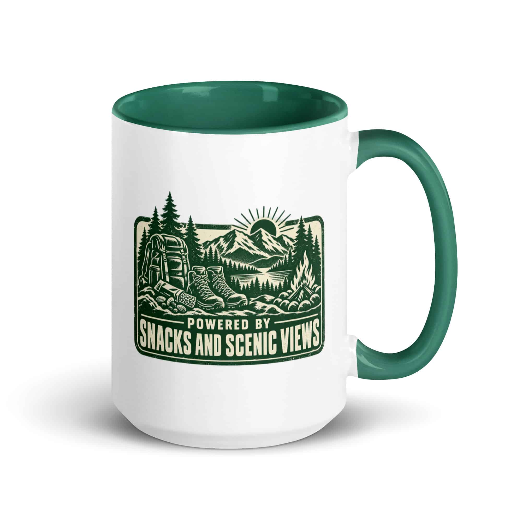 Nature and Adventure Color Inside Coffee Mug: Powered by Snacks and Scenic Views, Forest Ink Stamp