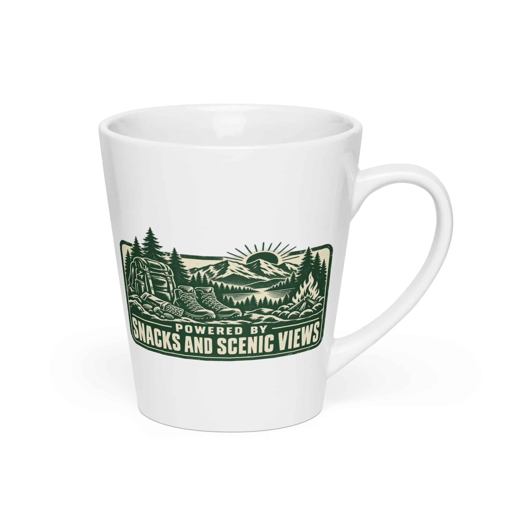Nature and Adventure Latte Mug: Powered by Snacks and Scenic Views, Forest Ink Stamp