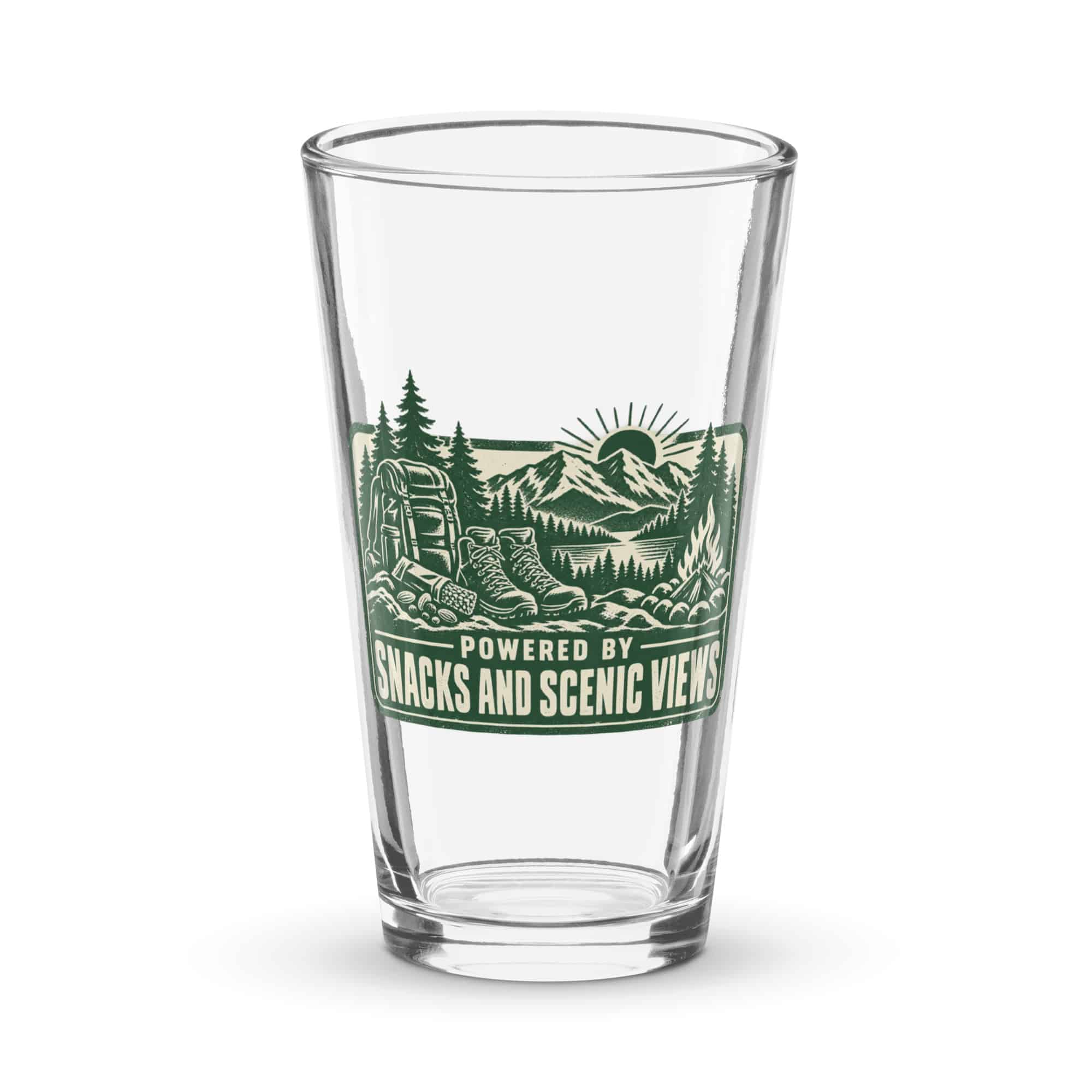 Nature and Adventure Pint Glass: Powered by Snacks and Scenic Views, Forest Ink Stamp