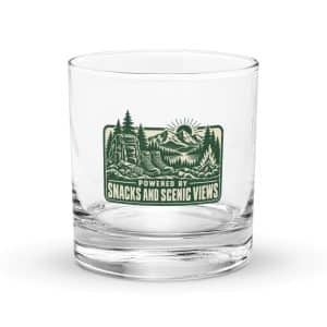 Nature and Adventure Rocks Glass: Powered by Snacks and Scenic Views, Forest Ink Stamp - 10.5 oz - Main
