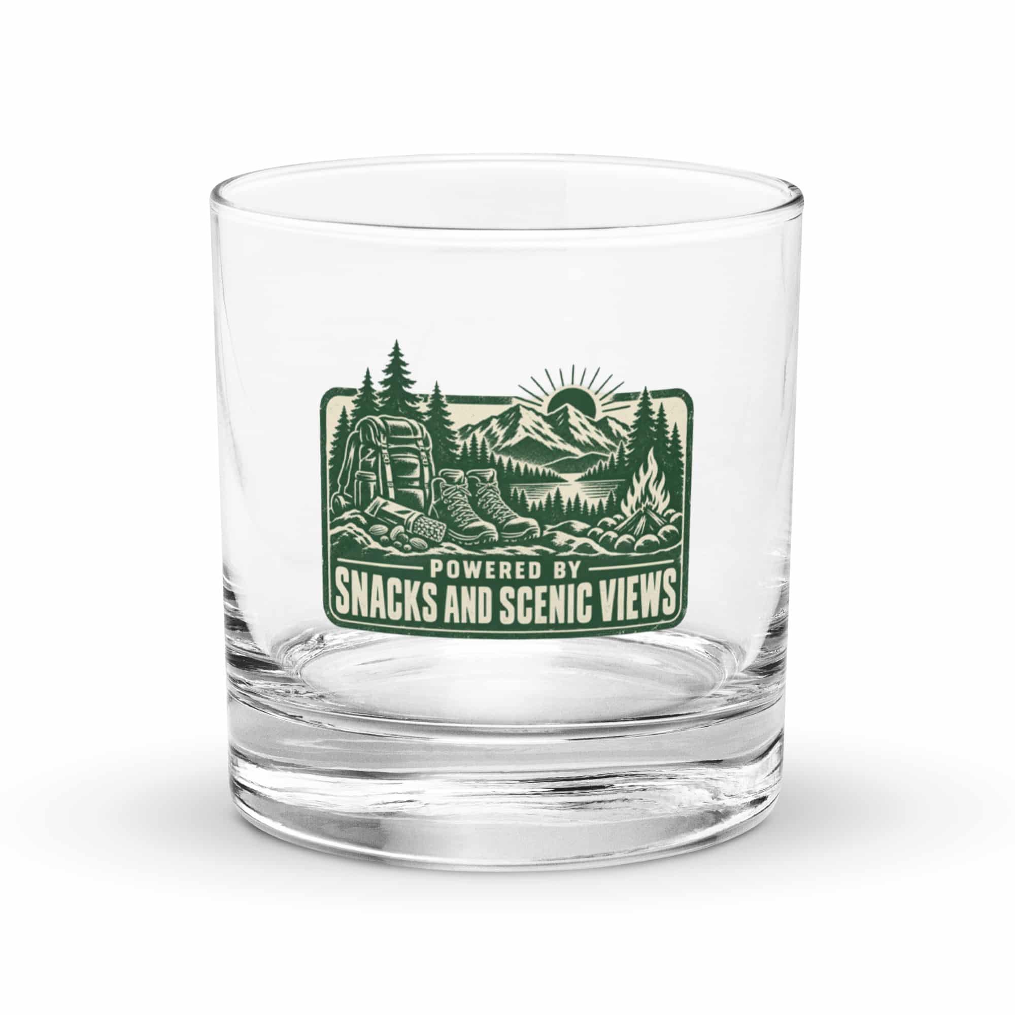Nature and Adventure Rocks Glass: Powered by Snacks and Scenic Views, Forest Ink Stamp