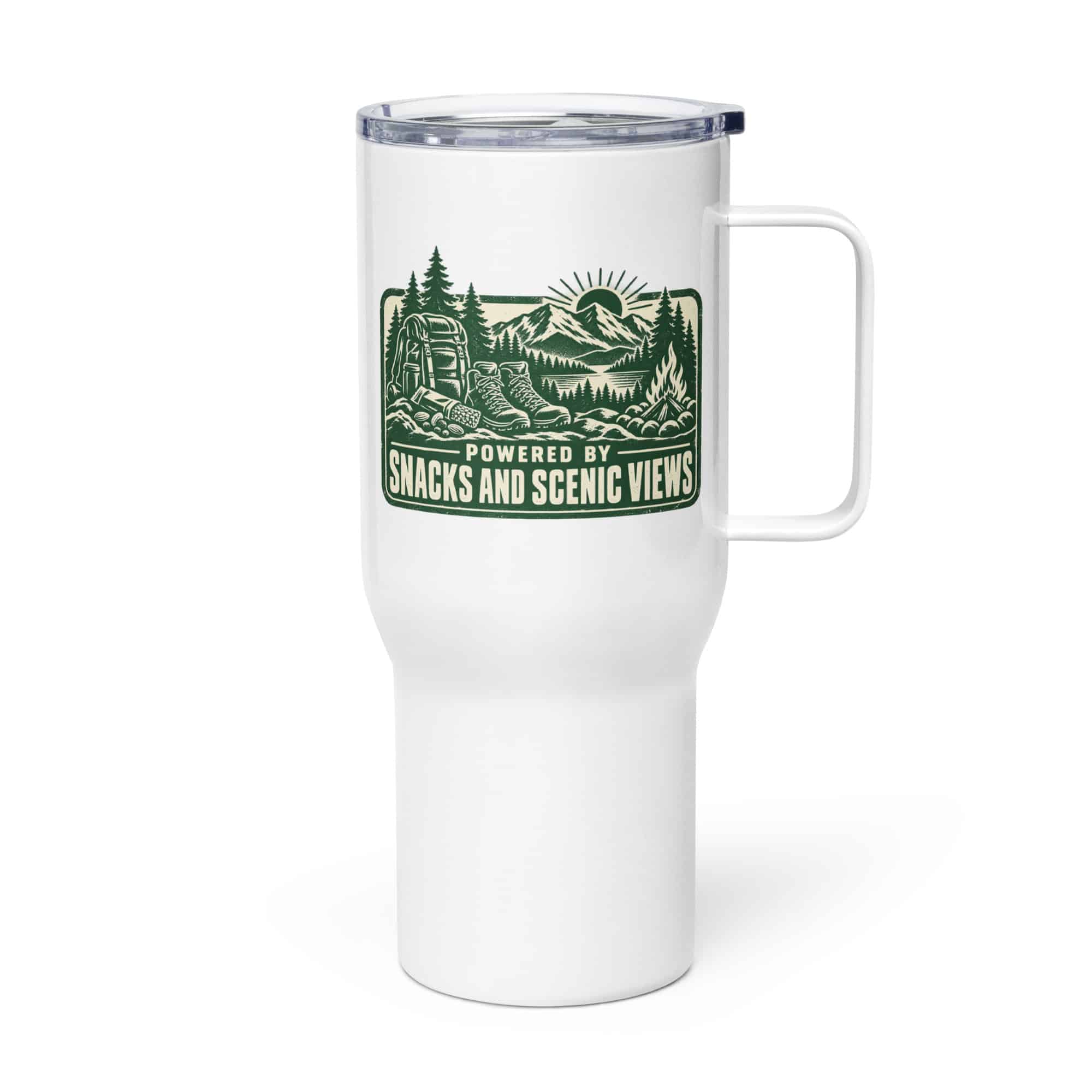 Nature and Adventure Travel Mug: Powered by Snacks and Scenic Views, Forest Ink Stamp