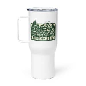 Nature and Adventure Travel Mug: Powered by Snacks and Scenic Views, Forest Ink Stamp - 25 oz - Main
