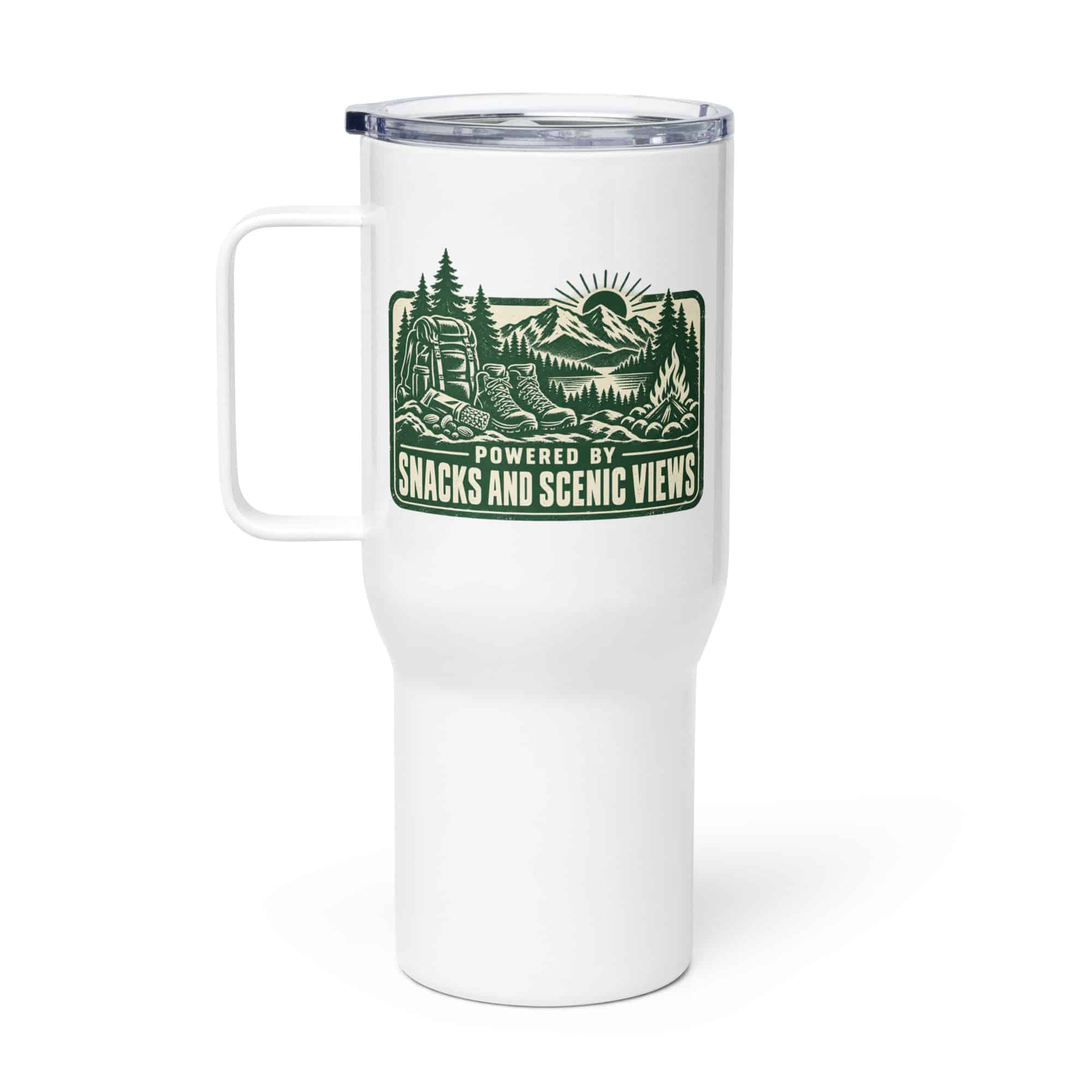 Nature and Adventure Travel Mug: Powered by Snacks and Scenic Views, Forest Ink Stamp