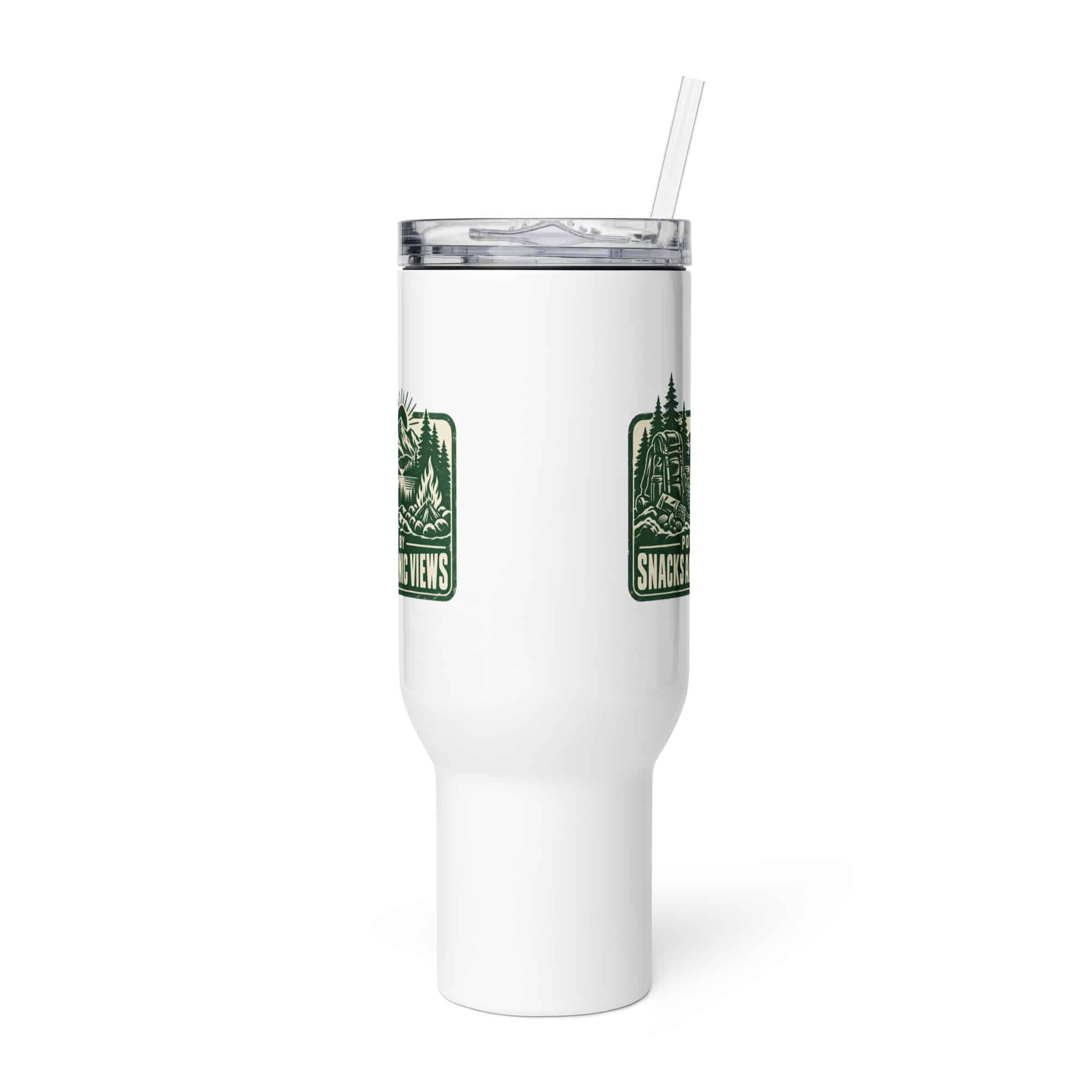 Nature and Adventure Travel Mug: Powered by Snacks and Scenic Views, Forest Ink Stamp