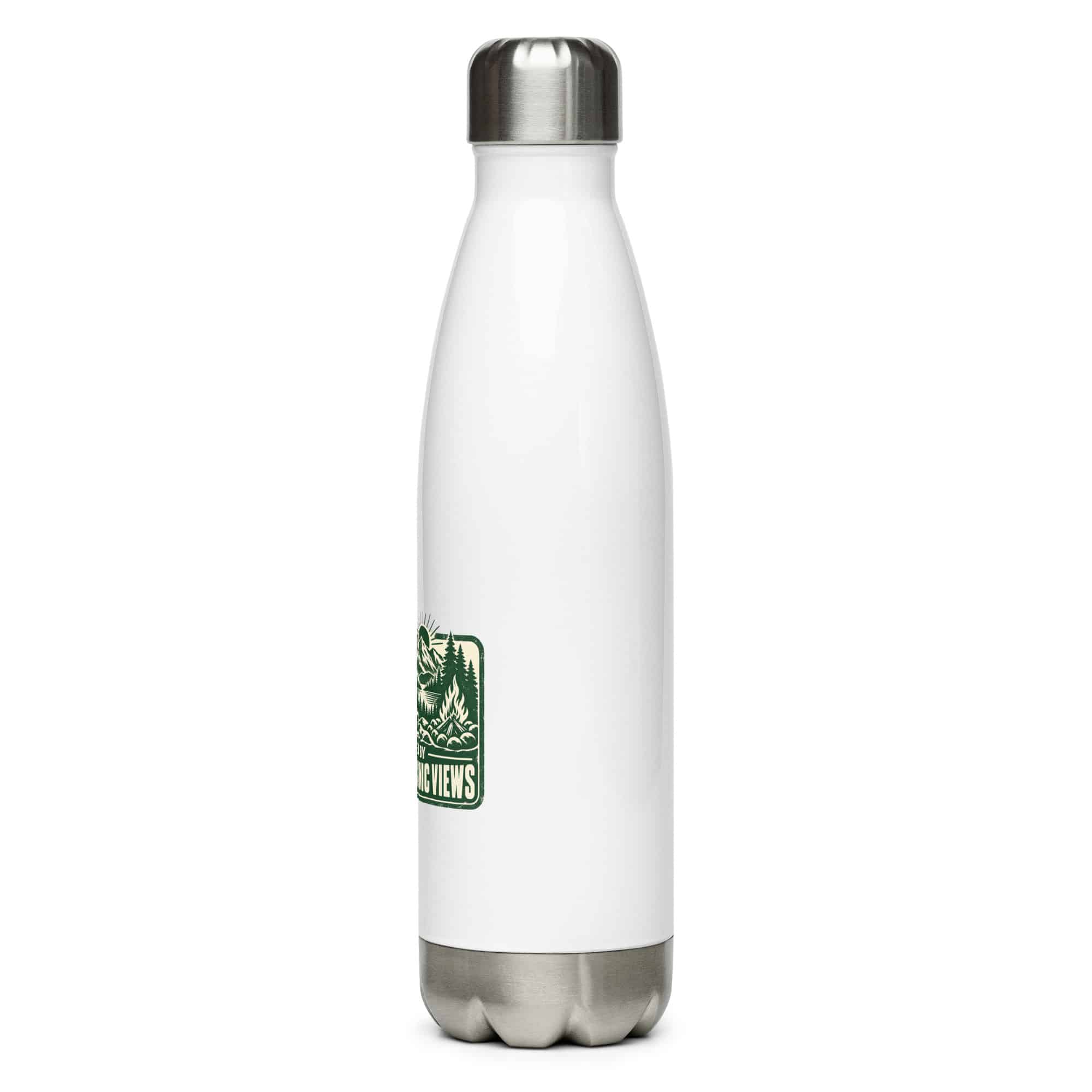 Nature and Adventure Stainless Steel Water Bottle: Powered by Snacks and Scenic Views, Forest Ink Stamp
