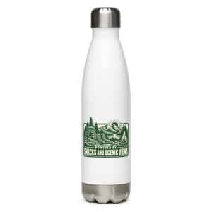 Nature and Adventure Stainless Steel Water Bottle: Powered by Snacks and Scenic Views, Forest Ink Stamp - 17 oz - Main