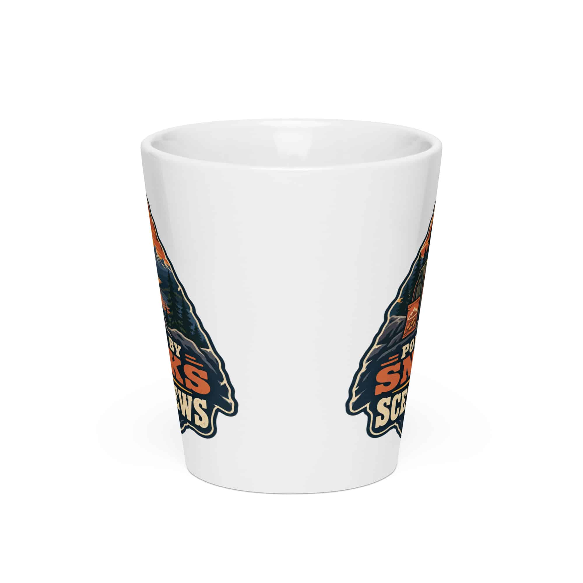 Nature and Adventure Latte Mug: Powered by Snacks and Scenic Views, Scenic Shield Badge