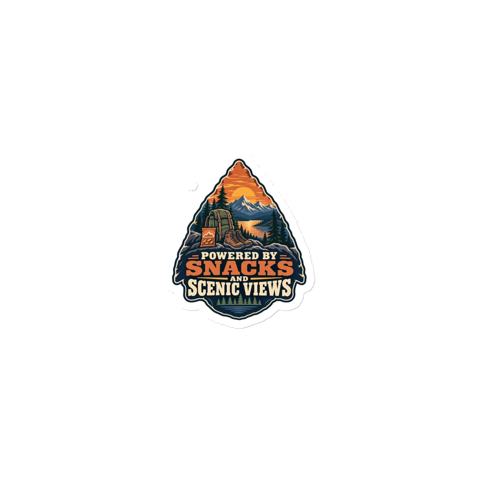 Nature and Adventure Die-Cut Magnet: Powered by Snacks and Scenic Views, Scenic Shield Badge