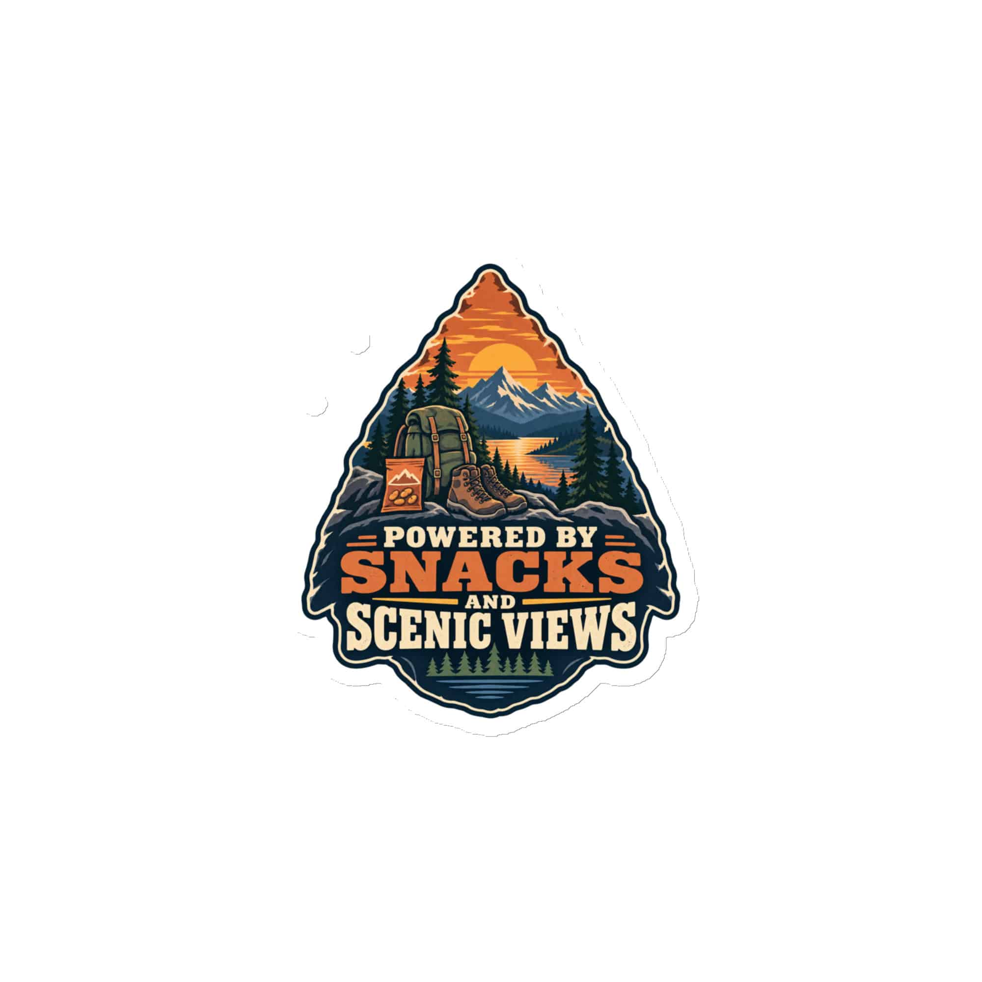 Nature and Adventure Die-Cut Magnet: Powered by Snacks and Scenic Views, Scenic Shield Badge